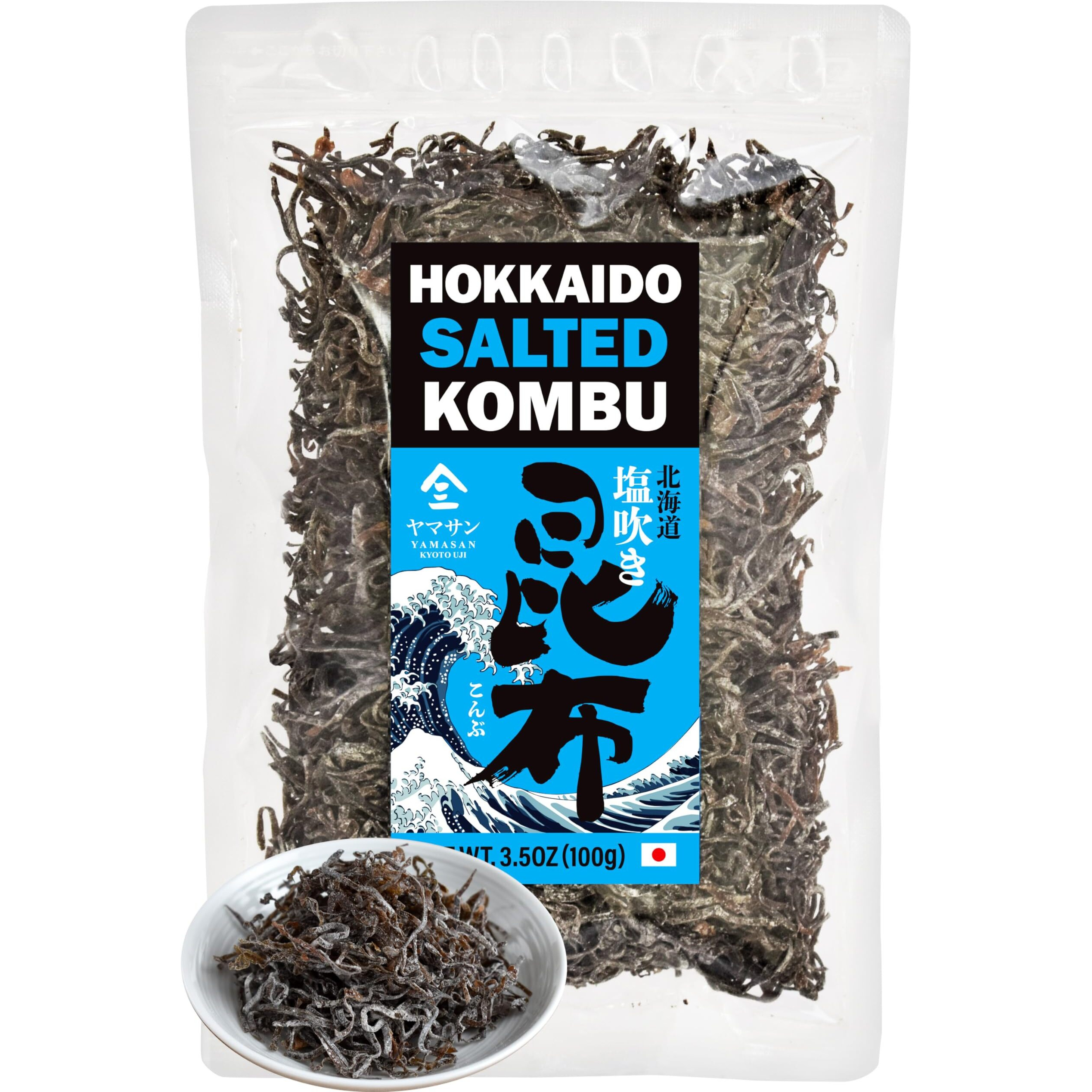 Kombu Salted -Hokkaido Seaweed 100%, No Chemical Additive, Japanese Traditional Superfood "&quotShio Kombu""- 100G(3.5Oz)Yamasan