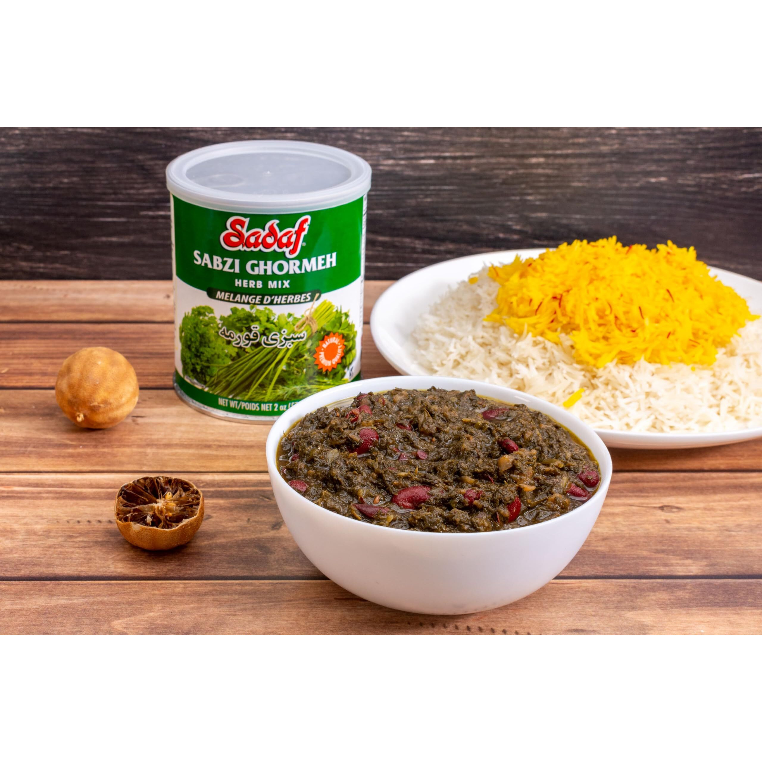 Sadaf Sabzi Ghormeh- Ghormeh Sabzi Dried Herbs Mix - Persian Spices For Cooking And Food Seasoning- Natural Herb Mix - Kosher - 2 Oz Can