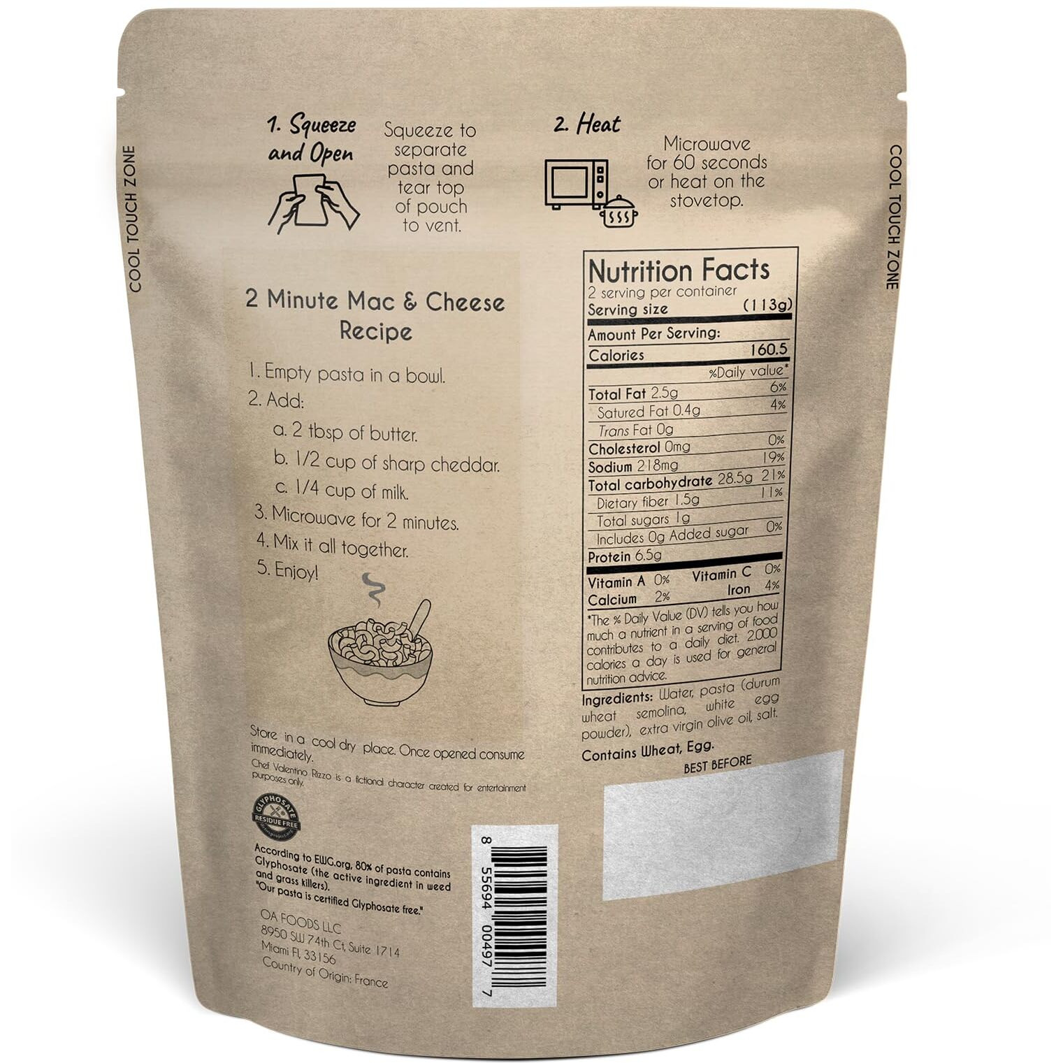 Ready To Eat Pasta | Microwavable | Elbow Shape | Greenfit By Chef Valentino Rizzo | Glyphosate Free | Simple Clean Ingredients | (8 Ounce - Pack Of 6)