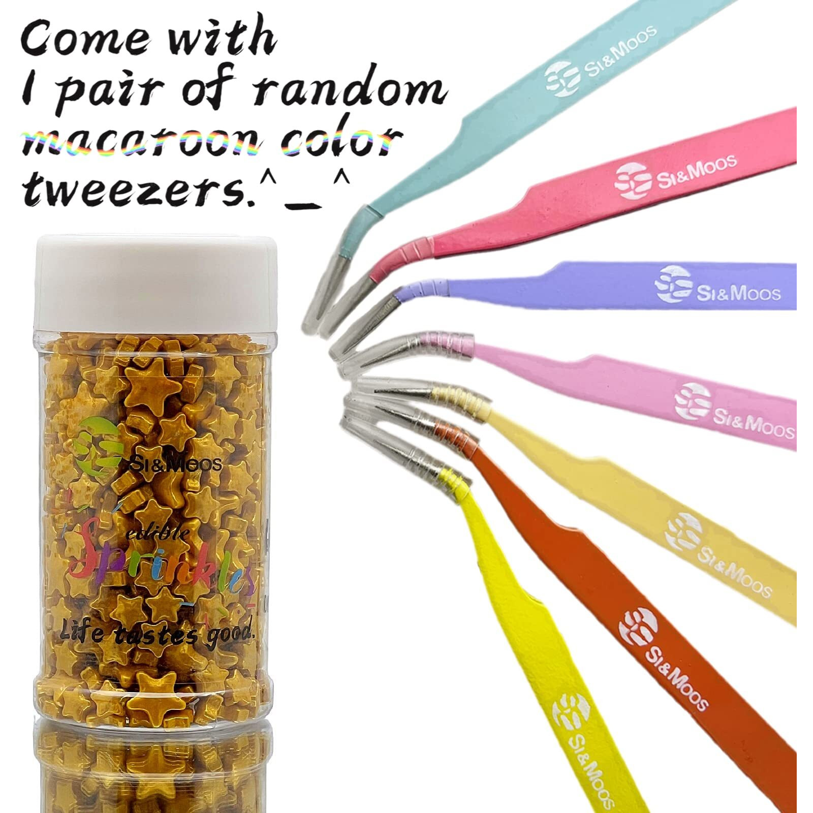 Se Si&Moos Gold Star Sprinkles | Edible Stars For Cake Decorating | Edible Gold Stars | Gold Sprinkles | Star Cupcake Toppers Edible | Large And Small Edible Stars 3 Oz With Tweezers