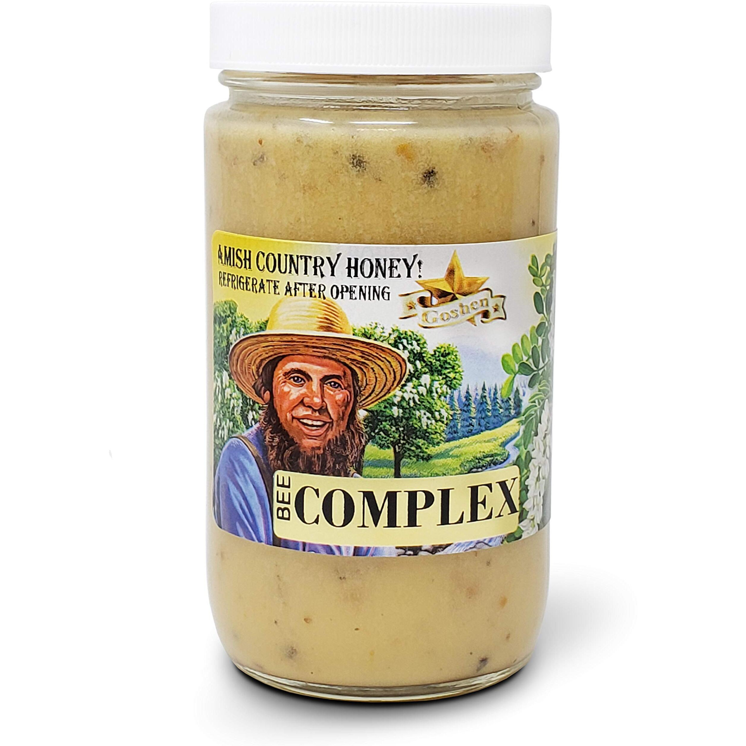 Goshen Amish Country Honey Raw Bee Complex Honey | 4 Types Of Honey & 4 Most Important Bee Hive Products 100% Natural Honey With Health Benefits Unfiltered | 454 G Glass Jar