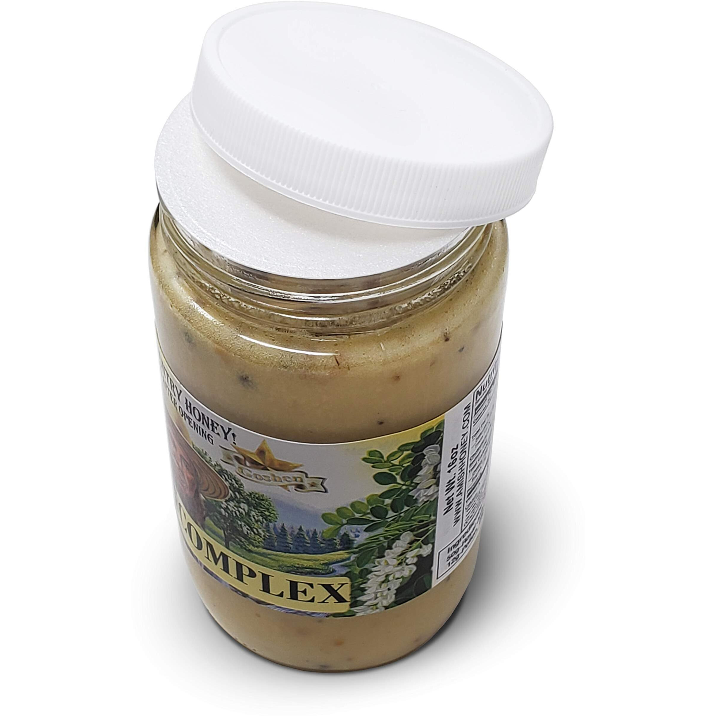 Goshen Amish Country Honey Raw Bee Complex Honey | 4 Types Of Honey & 4 Most Important Bee Hive Products 100% Natural Honey With Health Benefits Unfiltered | 454 G Glass Jar