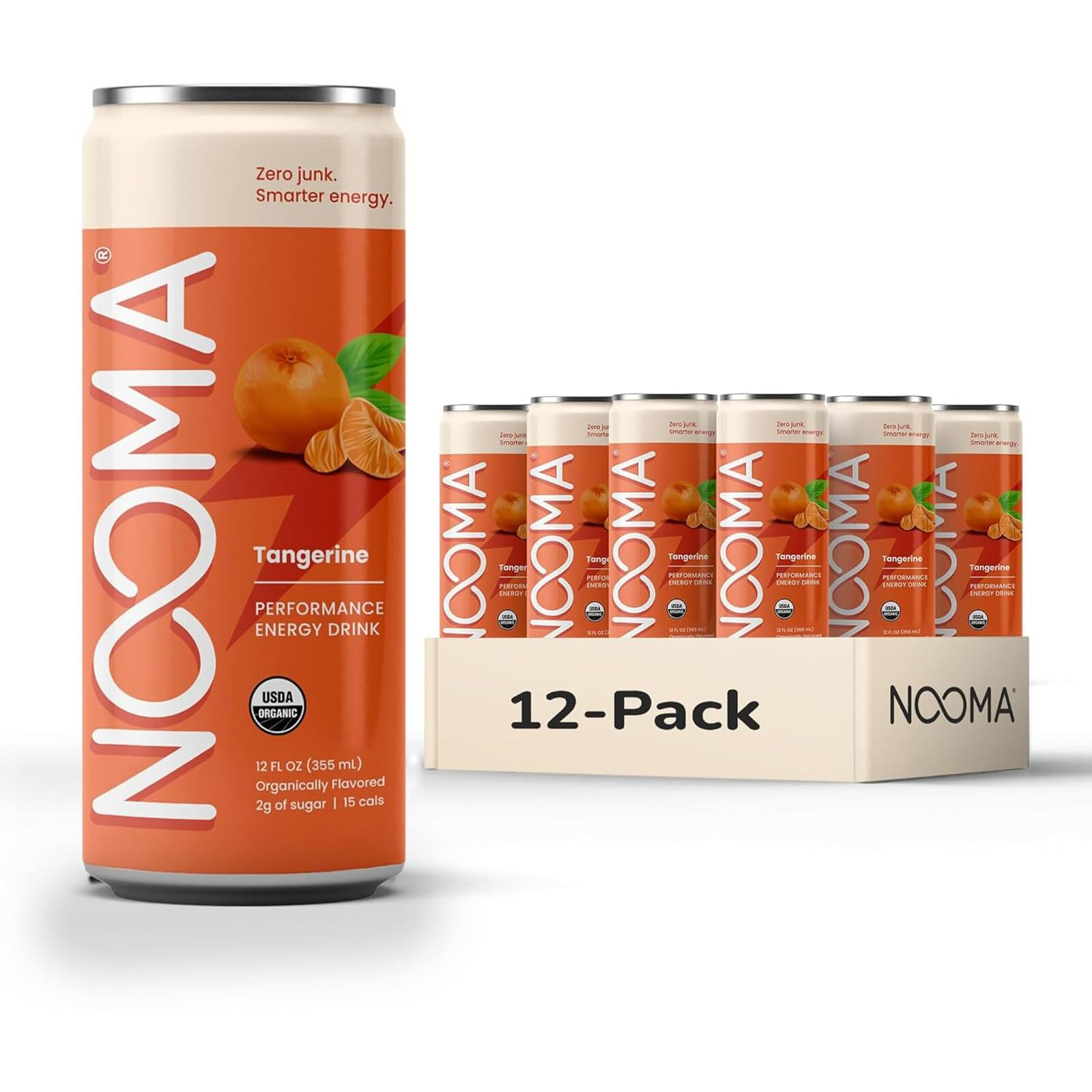 Nooma - Performance Energy Drink - Pre Workout Drink - Nootropics, Adaptogens + Electrolytes - Organic & 0 Added Sugars - 120Mg Clean Caffeine, 15 Calories & 2G Sugar - Tangerine - 12 Pack - 12Oz Ea.