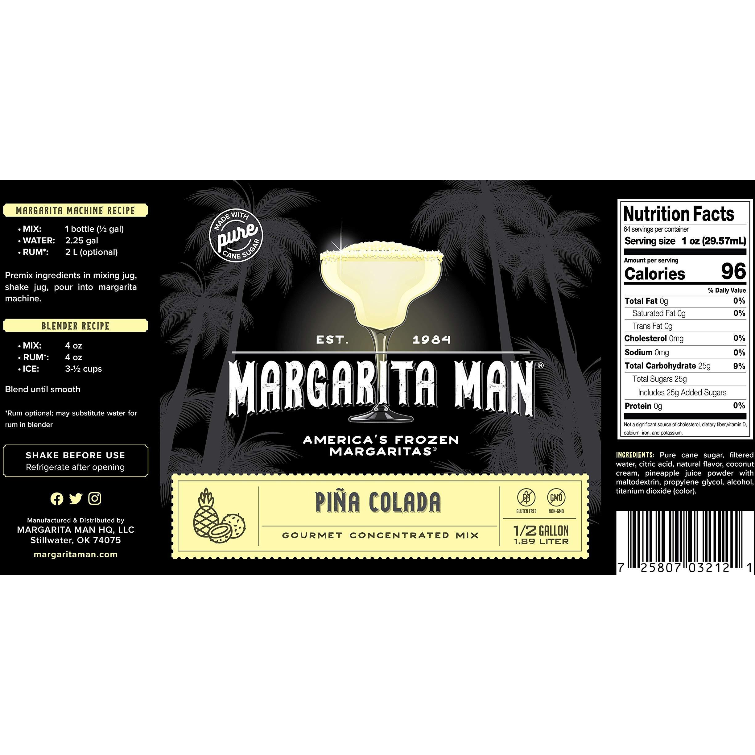 Margarita Man Pia Colada Mix | 64Oz Bottle, Makes 56 Drinks | Made With Pure Cane Sugar
