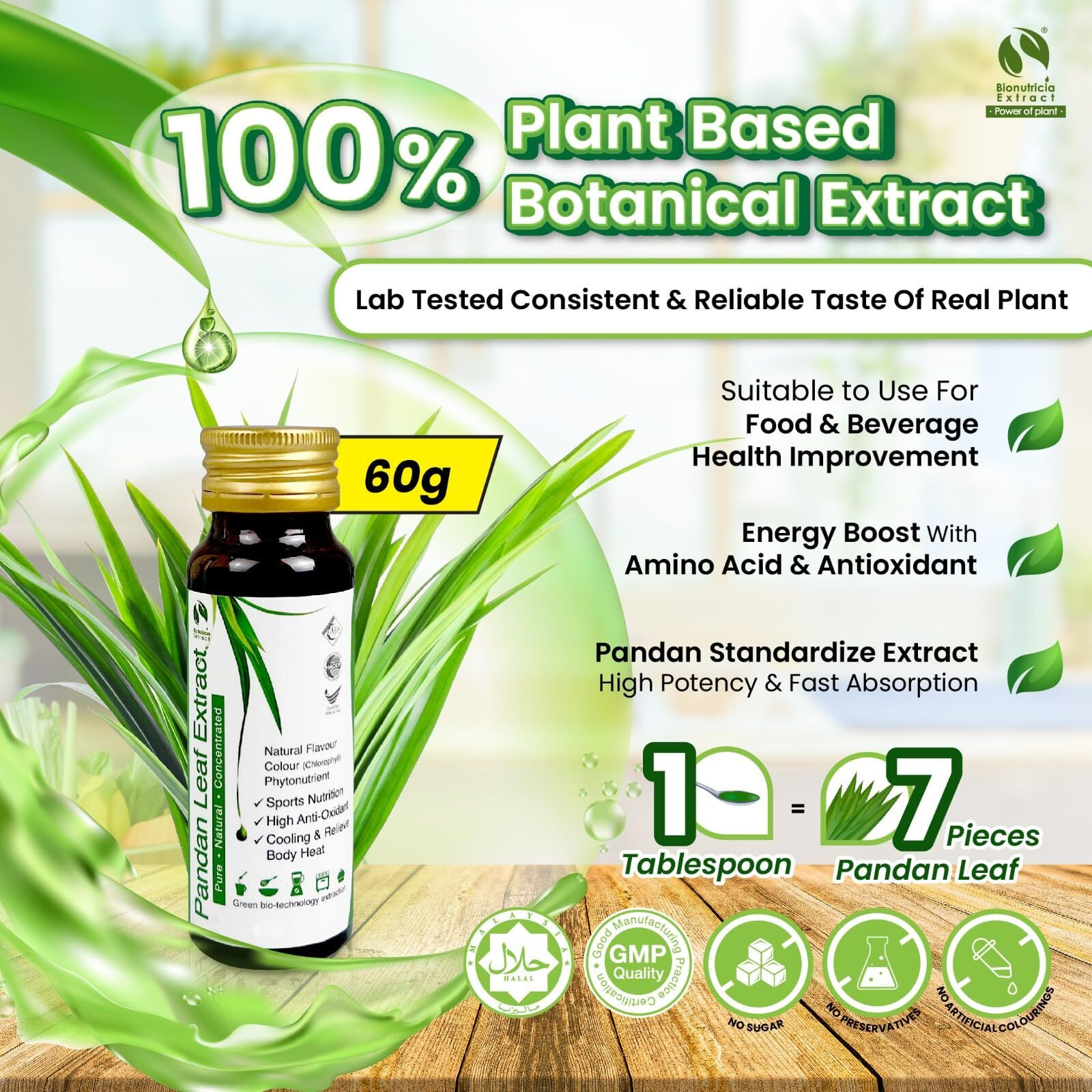 Pandan Extract Concentrate For Bakery & Beverage | Standardized Plant Extract Of The East, Fresh Natural Asian Gourmet Flavoring Ingredient (60G)