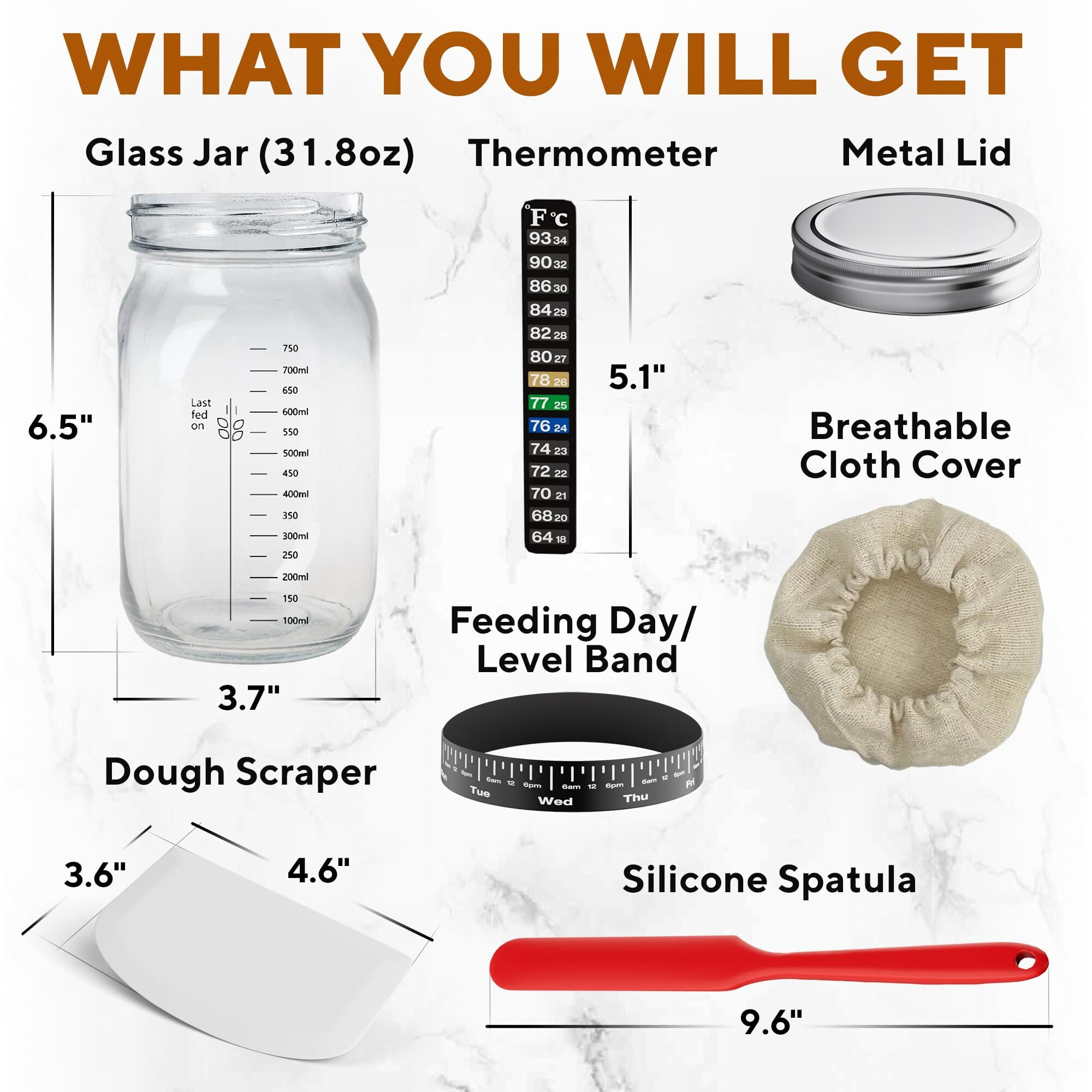 Ultimate Sourdough Starter Jar Kit 31.8 Oz - Reusable Sourdough Jar For Easy Bread Baking - Perfect To Make Your Sour Dough Bread Dough Starter - Easy To Use & Clean Complete Sourdough Starter Kit
