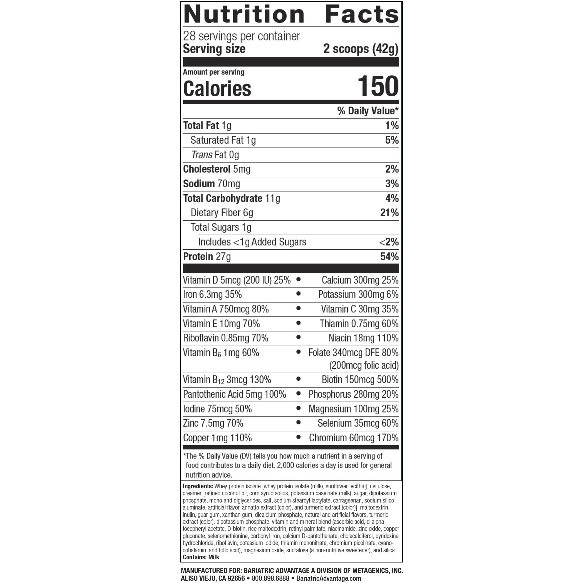 Bariatric Advantage High Protein Meal Replacement Drink Mix, Protein Powder Whey Isolate For Gastric Bypass And Sleeve Gastrectomy Patients, 27G Protein, Lactose Free - Banana - 28 Servings