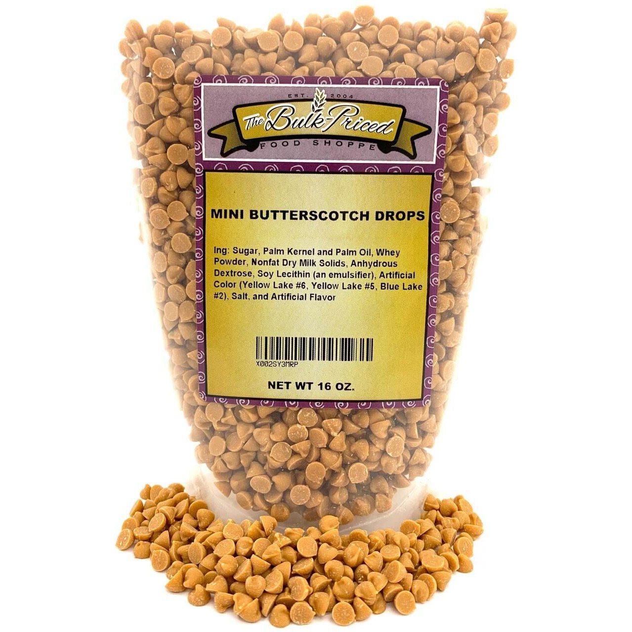 Mini Butterscotch Drops, Bulk Size, Baking Chips (1 Lb. Resealable Zip Lock Stand Up Bag)