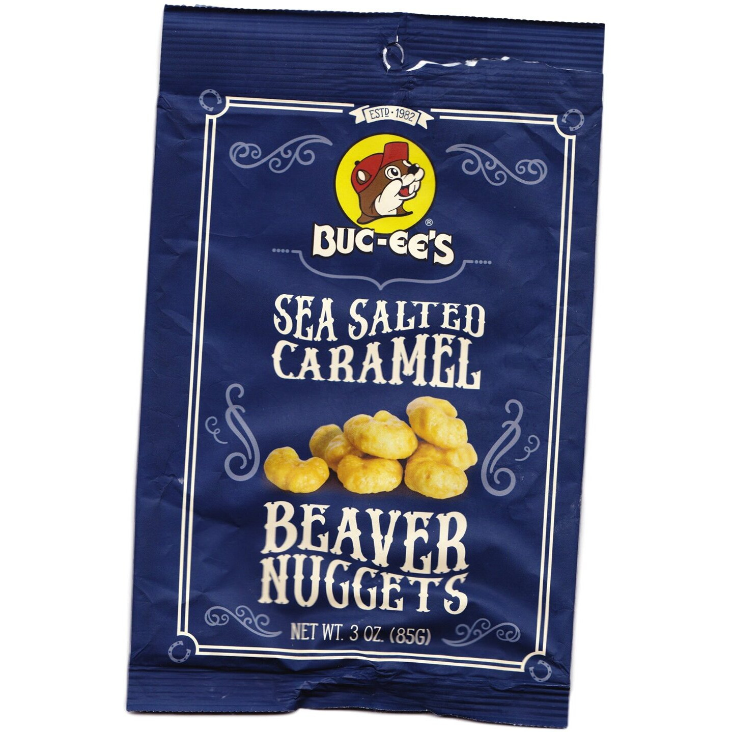 Buc-Ees Beaver Nuggets Sea Salted Caramel Sweet Corn Puff Snacks Texas Bucees (Pack Of 8 Bags)