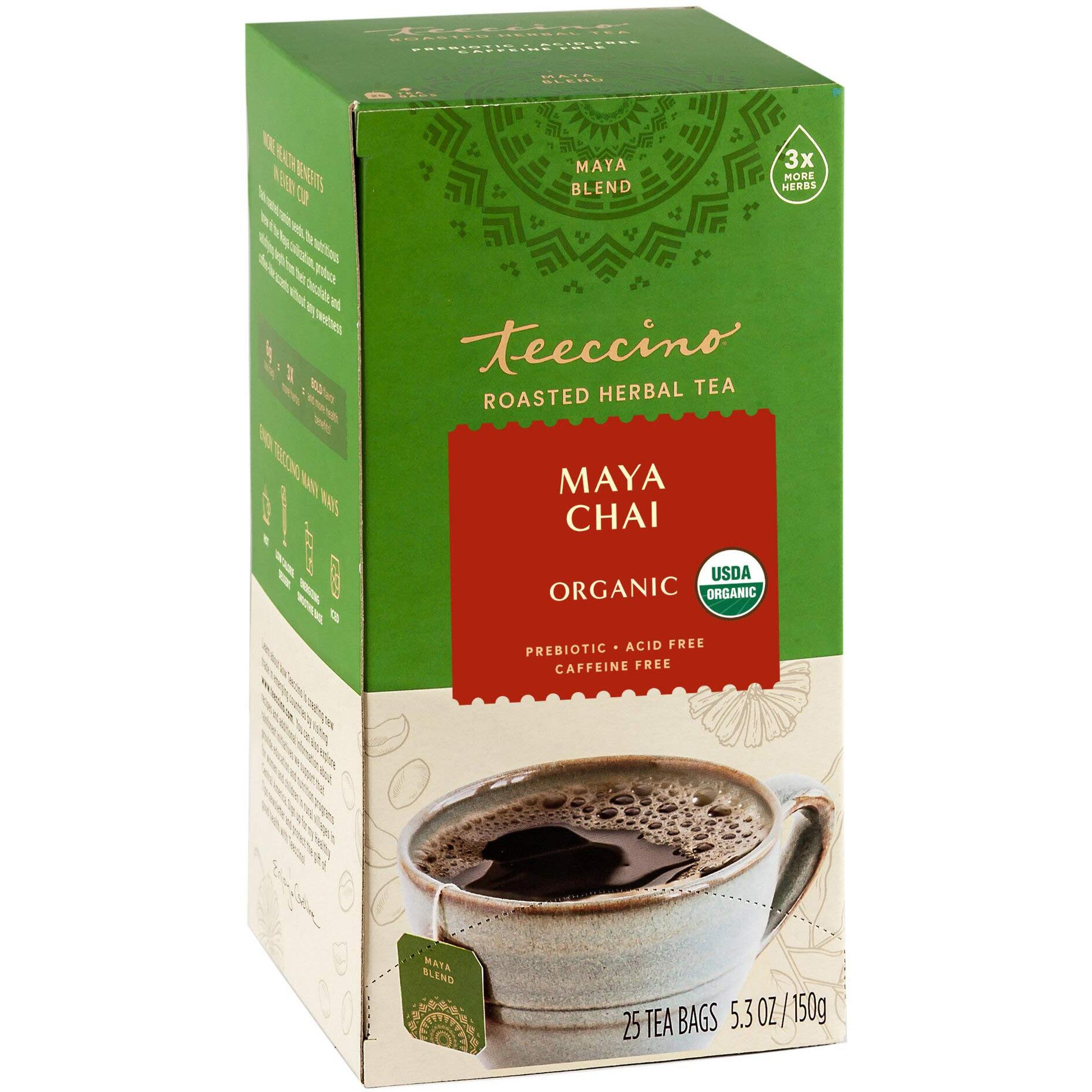 Teeccino Maya Chai Herbal Tea - Rich & Roasted Herbal Tea That's Caffeine Free & Prebiotic For Natural Energy, 25 Tea Bags