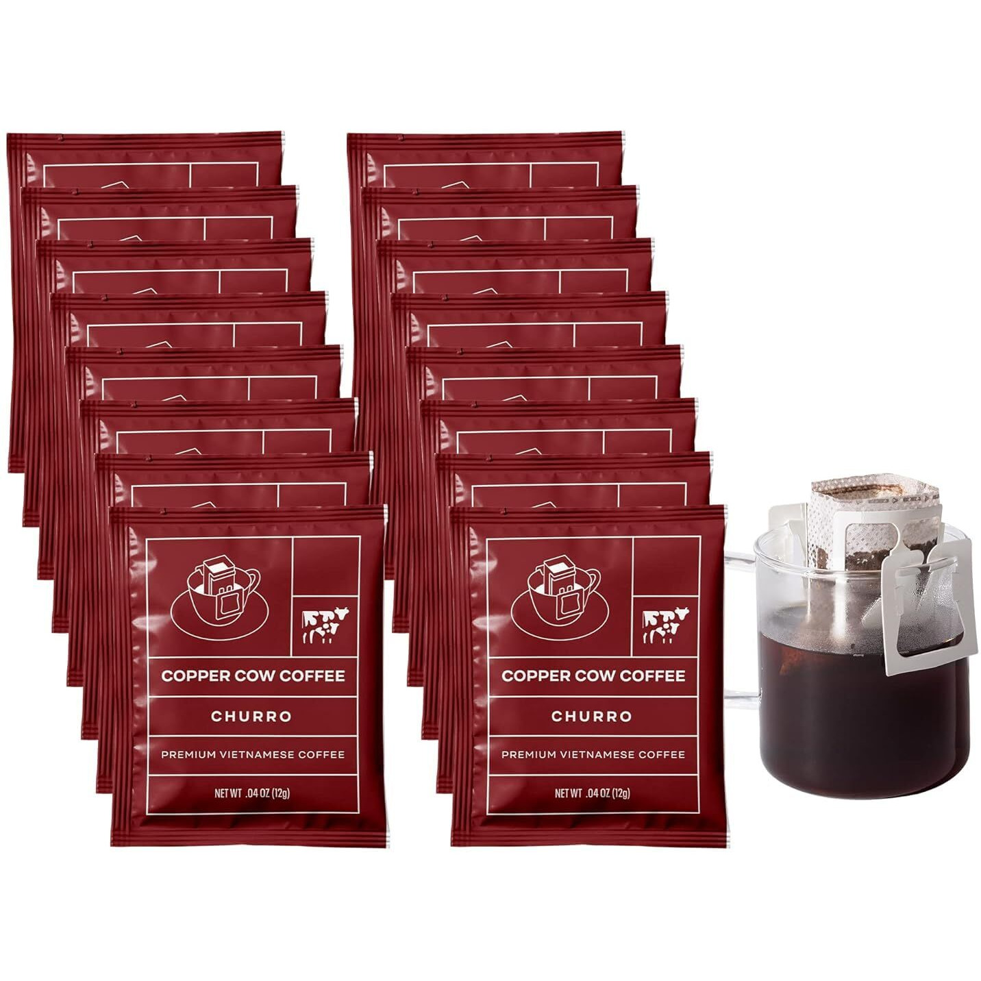 Copper Cow Coffee Premium Vietnamese Coffee Single-Serve Churro Coffees (Includes 16 Churro Coffees)