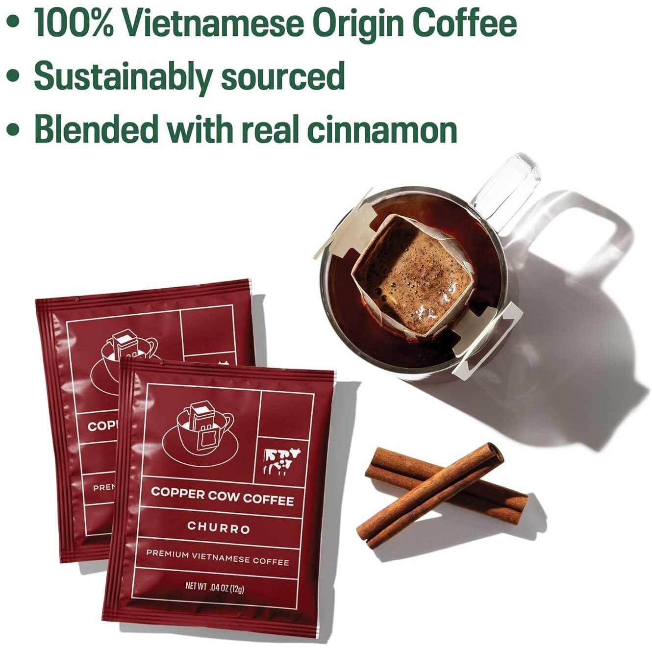 Copper Cow Coffee Premium Vietnamese Coffee Single-Serve Churro Coffees (Includes 16 Churro Coffees)