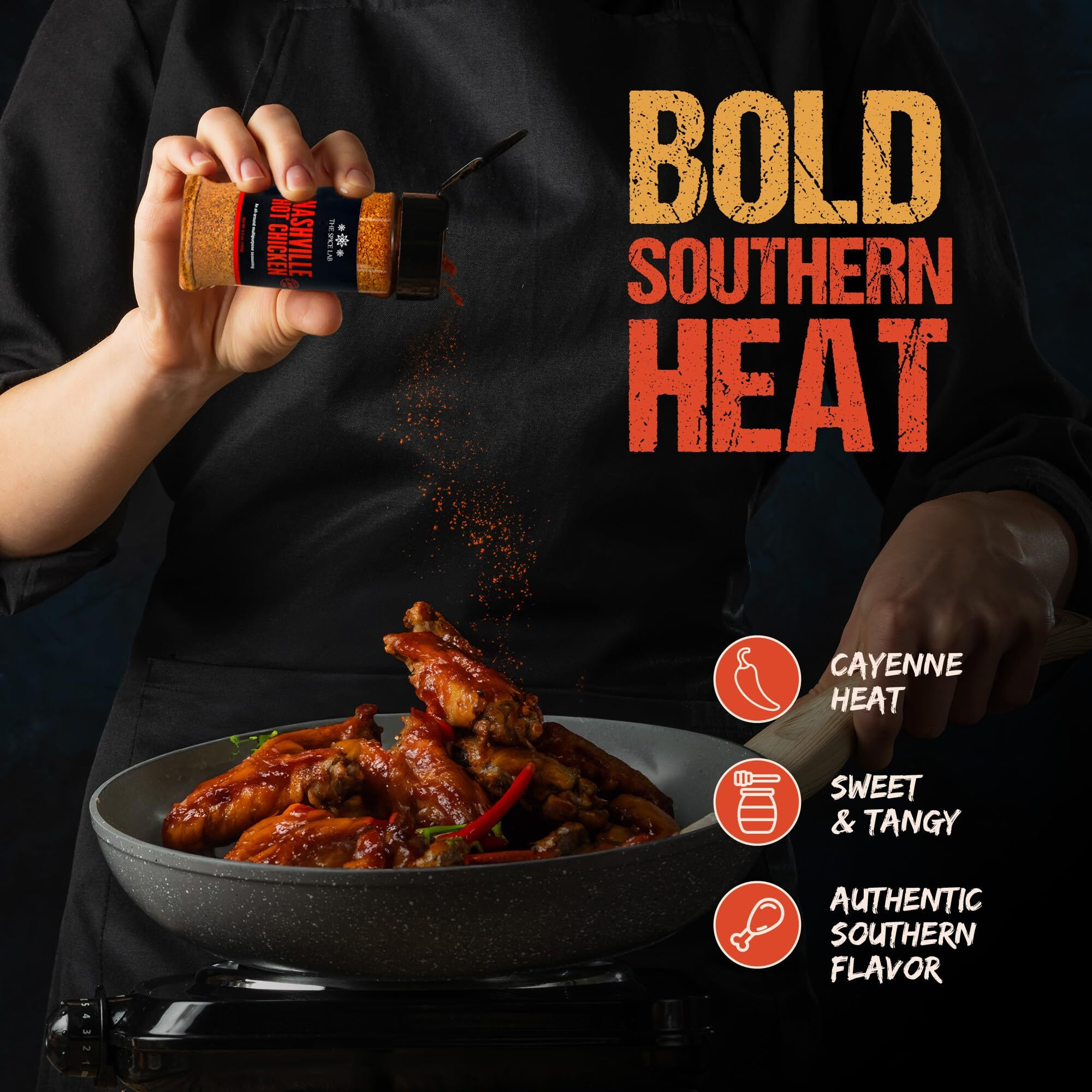 The Spice Lab Nashville Hot Chicken Seasoning - All Purpose Spicy Dry Rub For Chicken Wing Dust Seasoning - Gluten Free & Kosher Southern Flavor - 6.5 Oz Shaker - 7106