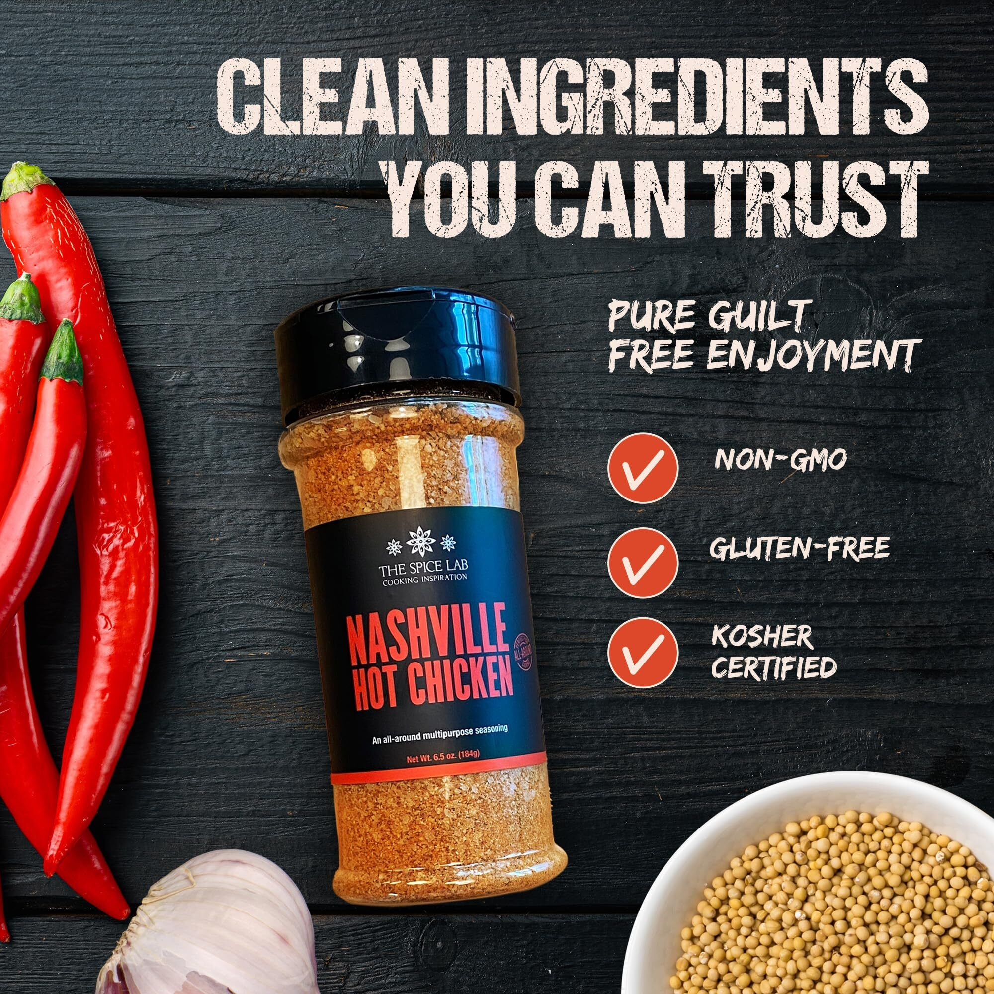 The Spice Lab Nashville Hot Chicken Seasoning - All Purpose Spicy Dry Rub For Chicken Wing Dust Seasoning - Gluten Free & Kosher Southern Flavor - 6.5 Oz Shaker - 7106
