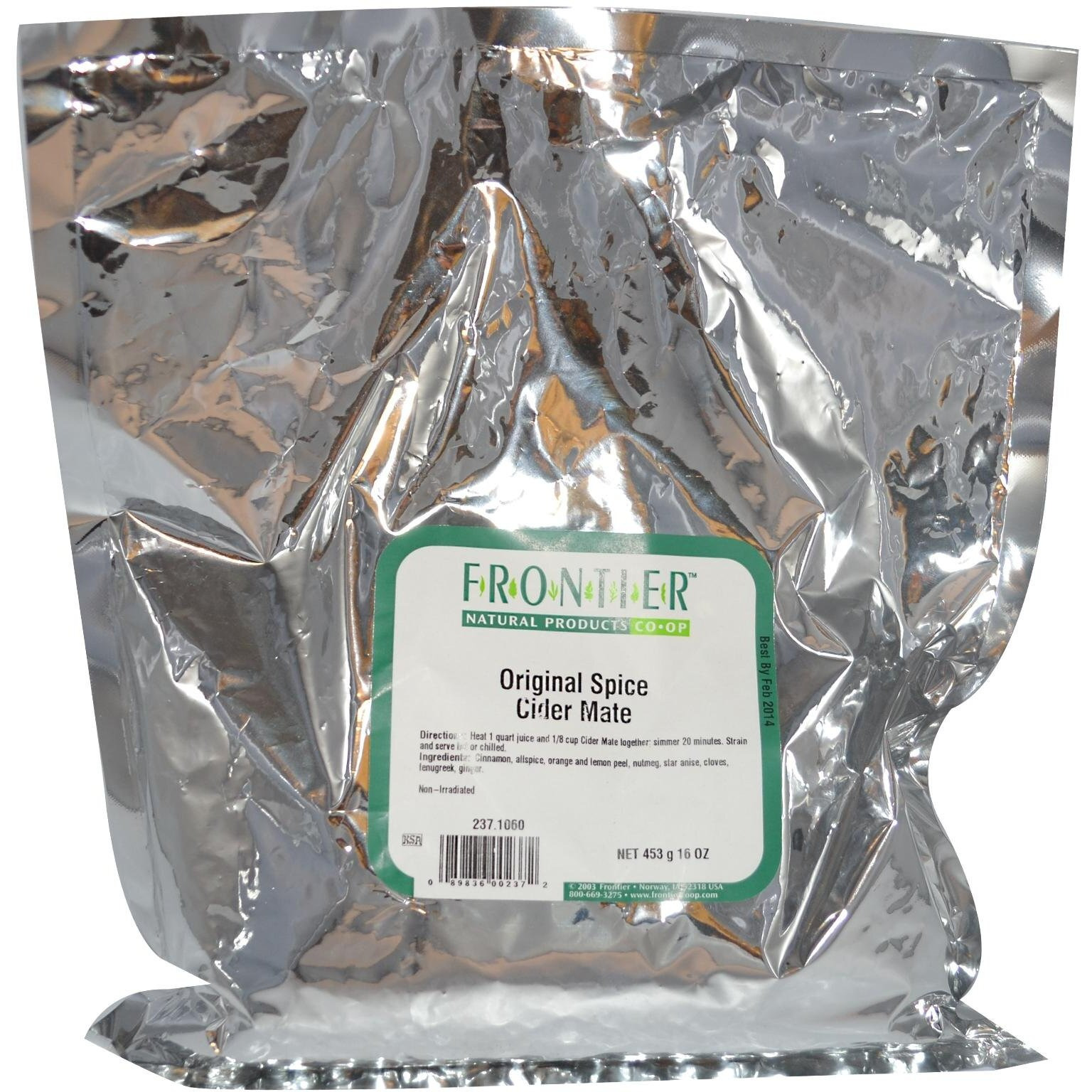 Frontier Co-Op Organic Mulled Cider Mix, 1-Pound Bulk Bag, Warm Up Fragrant Cinnamon, Orange Peel, Allspice, Cloves, Ginger