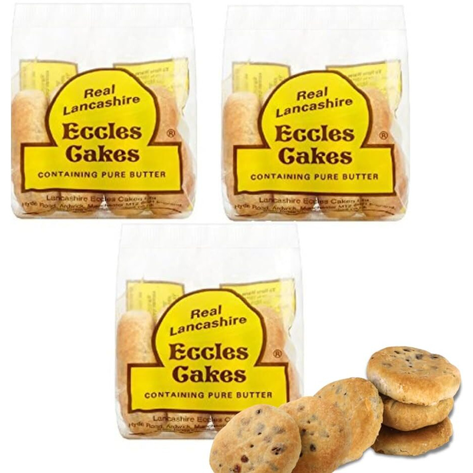 Real Lancashire Eccles Cakes | British Snacks Made With Butter & Dried Currants | Delicious Handmade Fruity Snacks | Add In Breakfast & After Meal | 4 Cakes (Pack Of 3)