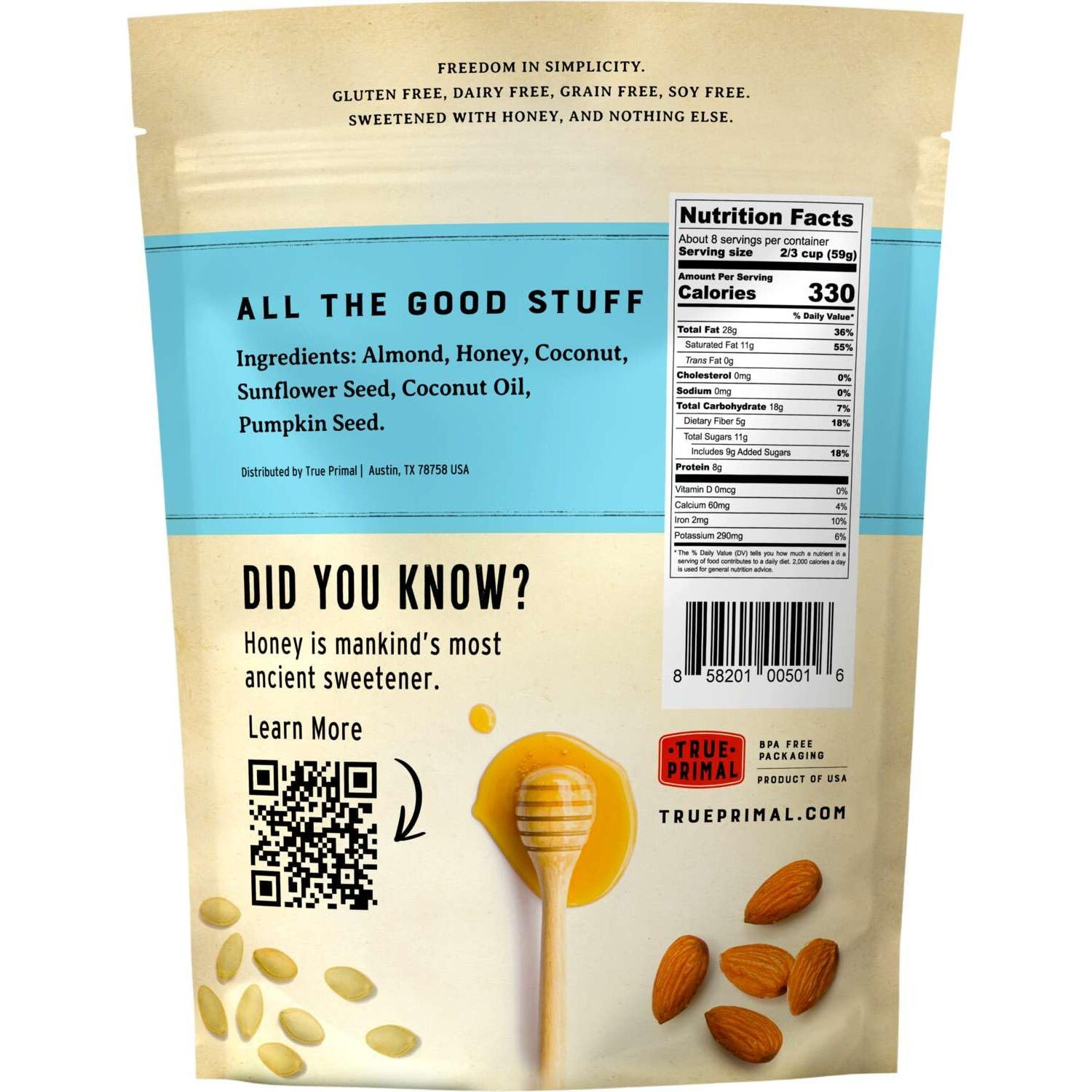 True Primal Grainless Granola Original (Formerly Steve's Paleogoods Paleokrunch) 1 Lb Pouches 4-Pack