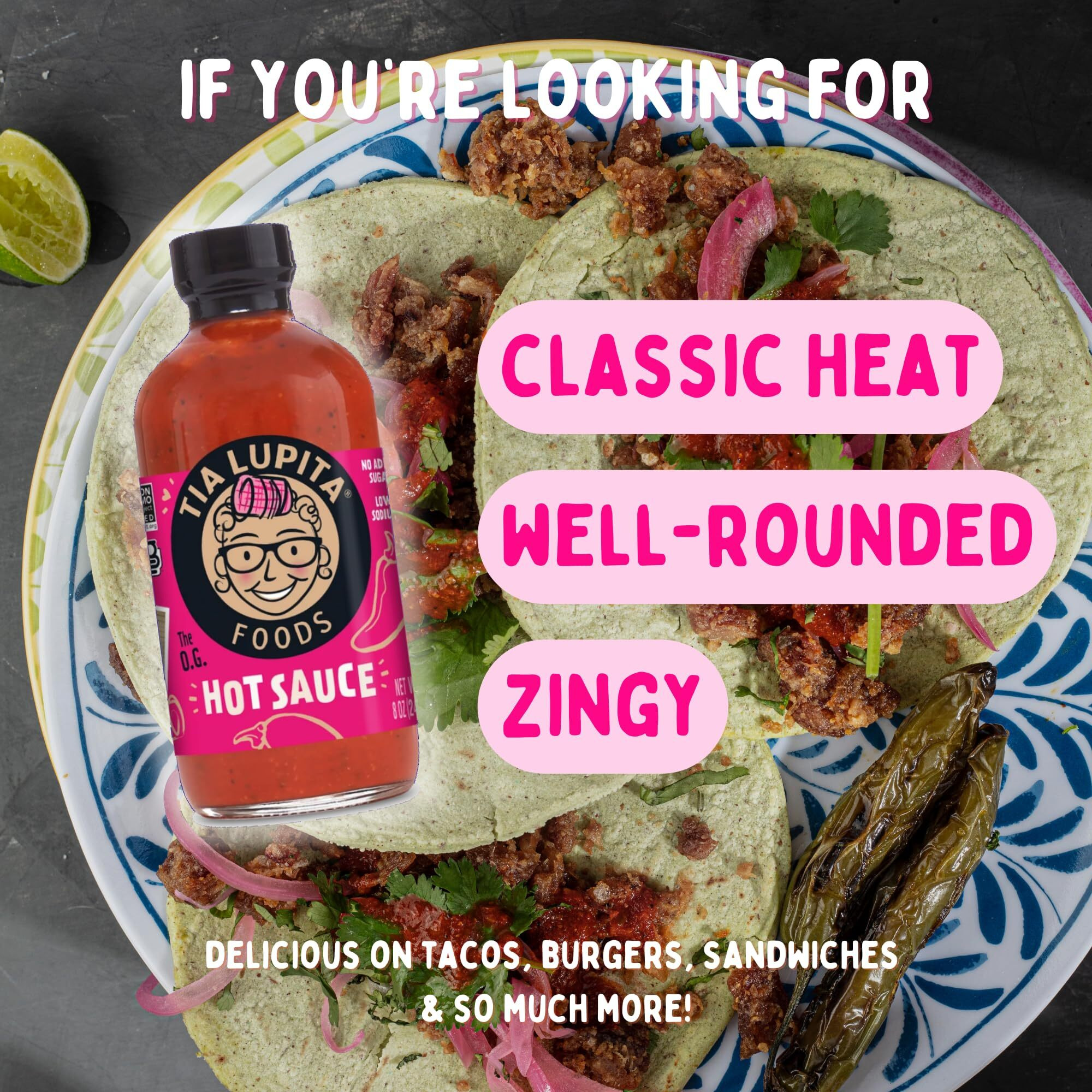 Tia Lupita Hot Sauce 8 Oz (Pack Of 2) - Flavorful Heat, Medium Spice With Smoky-Sweet Flavor - Gluten-Free, Non-Gmo, Sugar-Free, Low Sodium, Keto-Friendly, No Carbs - Made With Red Jalapeo Peppers