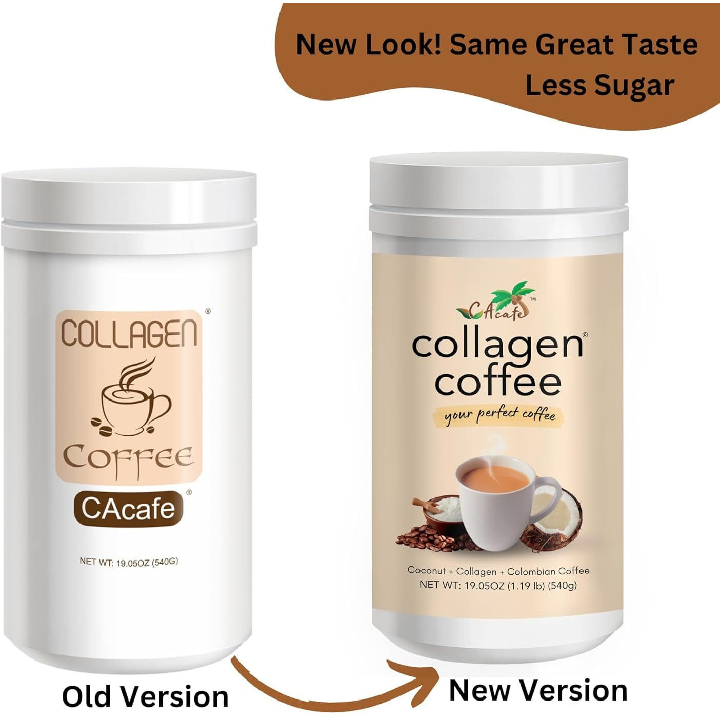 Cacafe Collagen Coffee | Coconut Infused Colombian Blend Coffee With Anti-Aging Collagen | Antioxidants & Natural Energy | 19.05Oz