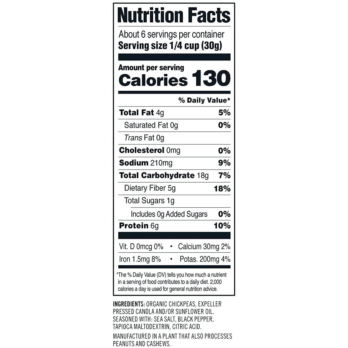 Saffron Road Organic Sea Salt And Cracked Pepper Crunchy Roasted Chickpea Snacks- 5.4Oz 6-Pack, Gluten Free, Non-Gmo, Vegan Dried Crispy Chickpeas With Protein, Fiber