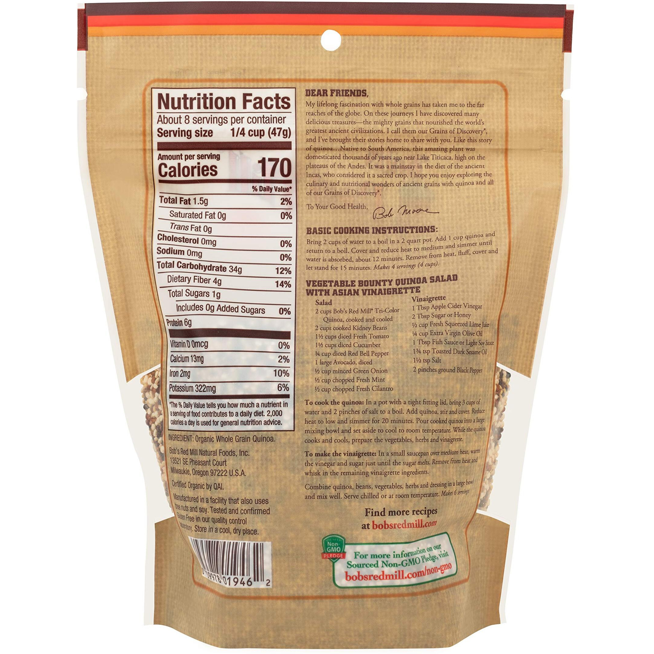 Bob's Red Mill Organic Tri-Color Quinoa Grains, Gluten Free, Non Gmo, 13 Ounces (Pack Of 5)