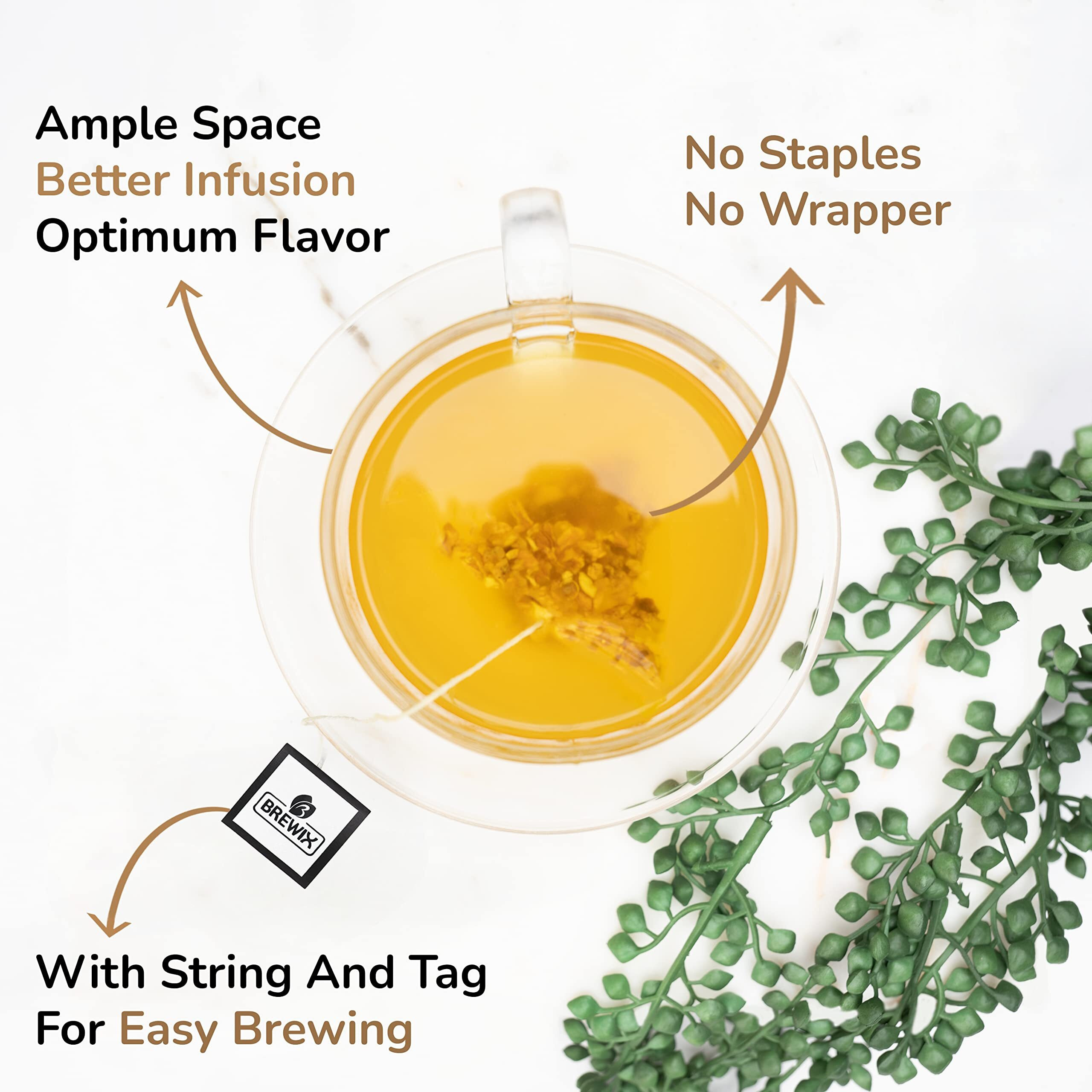 Brewix, Turmeric Ginger Herbal Tea Bags (20 Pyramid Tea Bags) Real Ingredients From India, Naturally Caffeine Free | Pure Herbal Blend | Packed In Resealable Ziplock Pouch