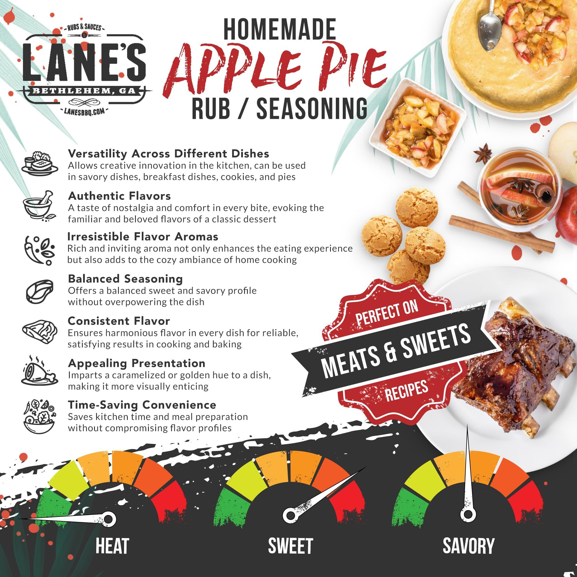 Lane's Desserts Apple Pie Seasoning, All-Natural Homemade Savory Apple Spice Seasoning For Apple Pie, Cookies, Ice Cream, Popcorn & More, No Msg, No Preservatives, Gluten-Free, Made In Usa, 13.3 Oz