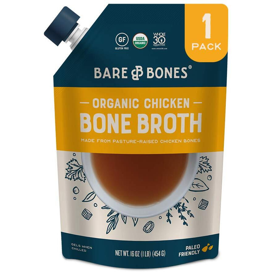 Organic Chicken Bone Broth By Bare Bones - Organic, Chicken Bone Broth, Protein-Rich, 1 Pound (Pack Of 6)