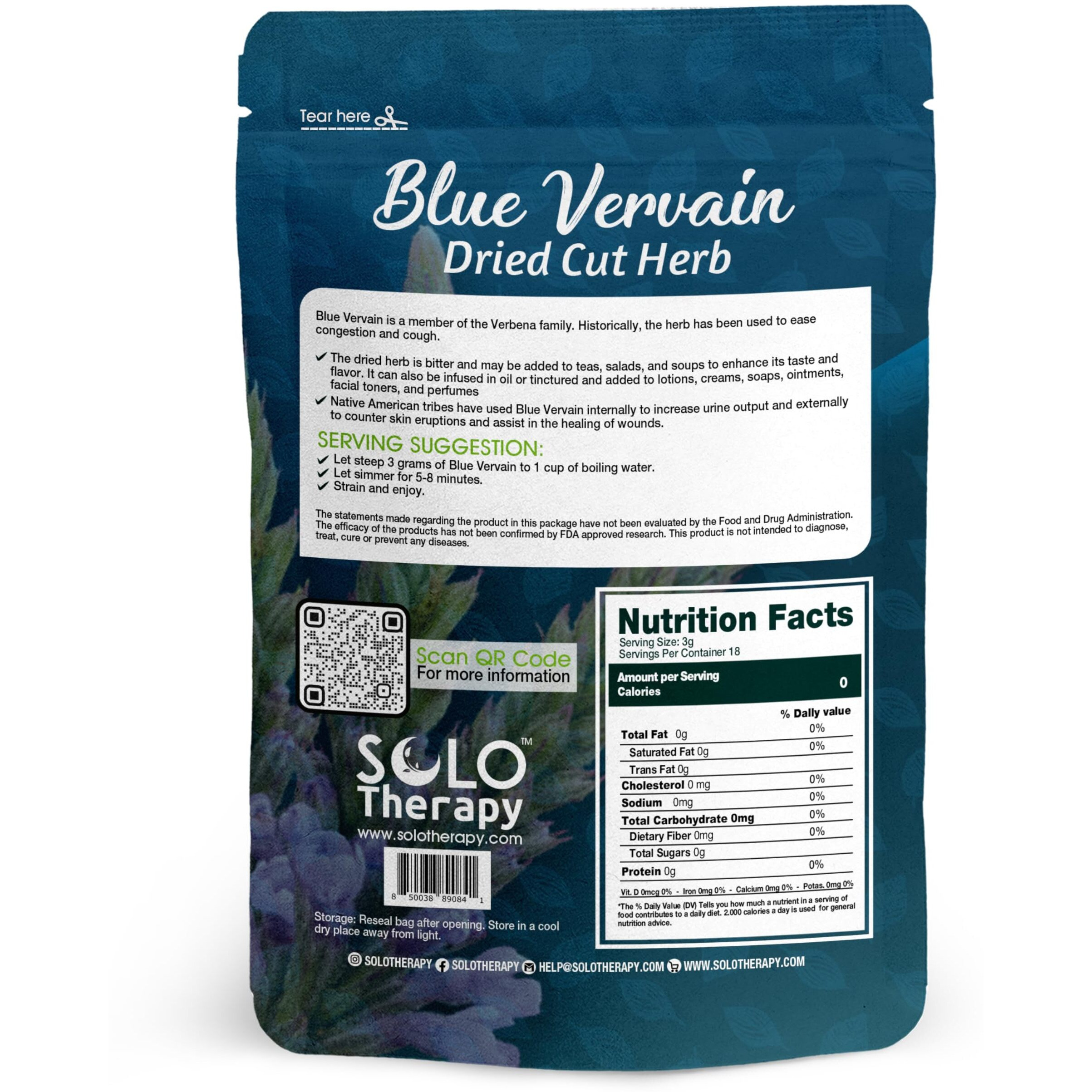 Blue Vervain Herb Cut And Sifted - Blue Vervain Tea Resealable Bag - Blue Vervain Leaf 56 Grams - Verbena Hastata Premium Quality (Blue Vervain Herb)