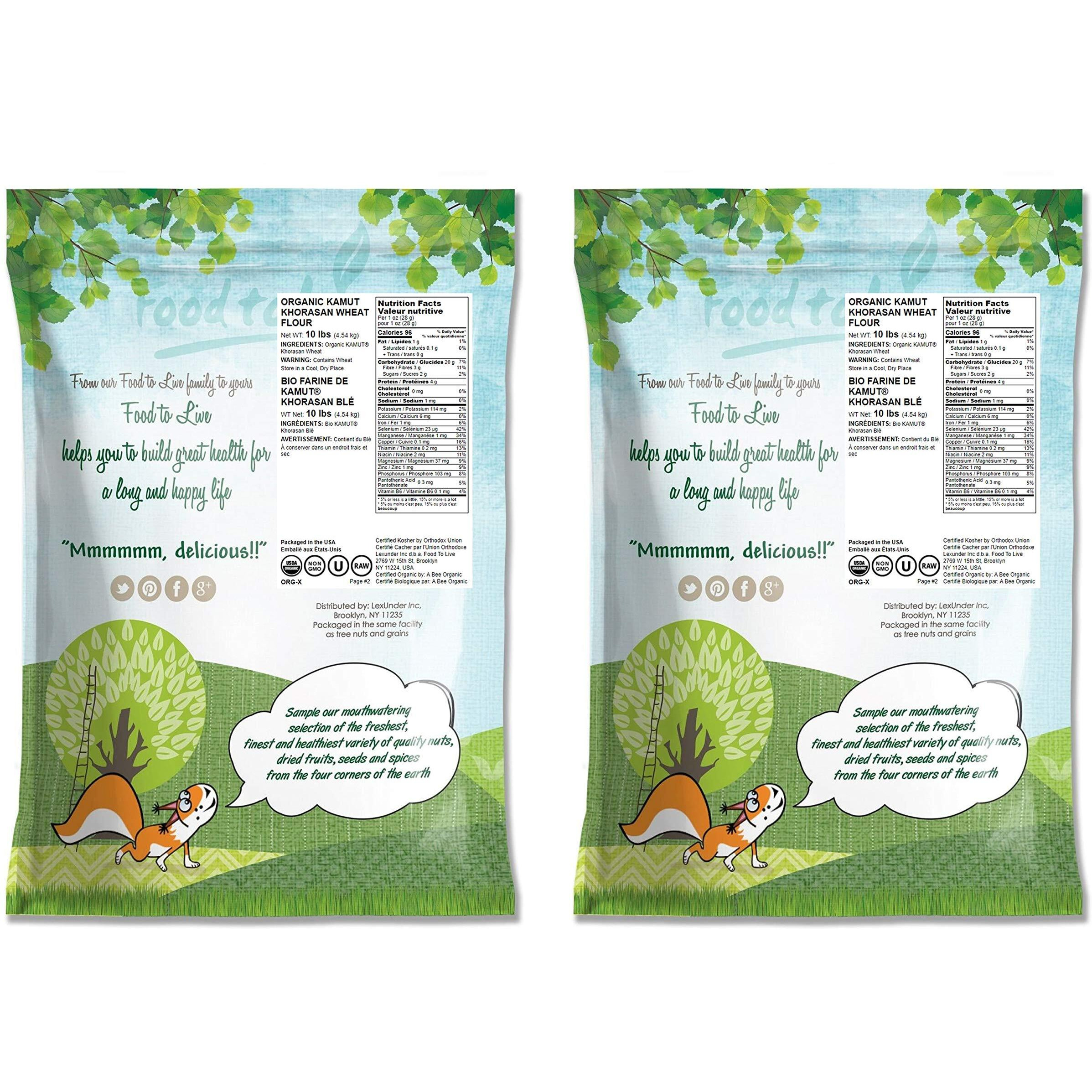 Food To Live Organic Kamut Khorasan Wheat Flour, 20 Pounds Stone Ground Powder, 100% Whole Grain Meal, Non-Gmo, Kosher, Bulk