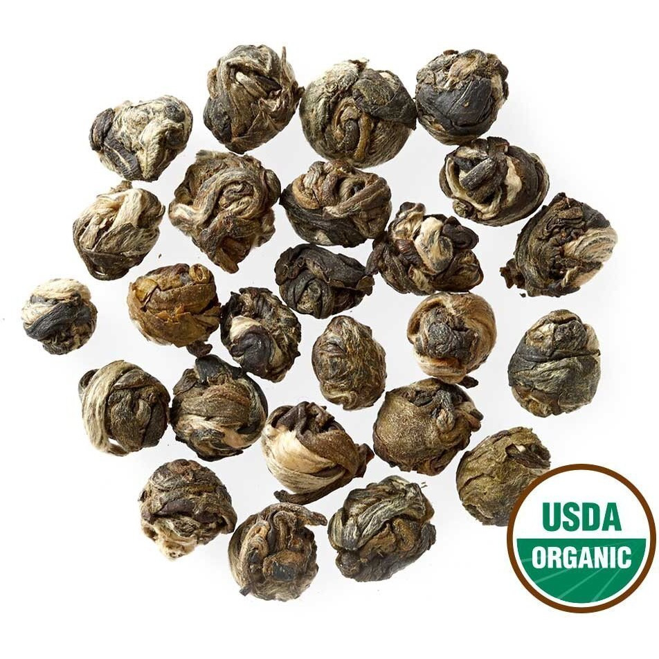 Golden Moon Tea Organic Jasmine Pearls Green Tea - Loose Leaf Dragon Pearls, Premium Grade, Non Gmo - Travel Tin (48 Servings)