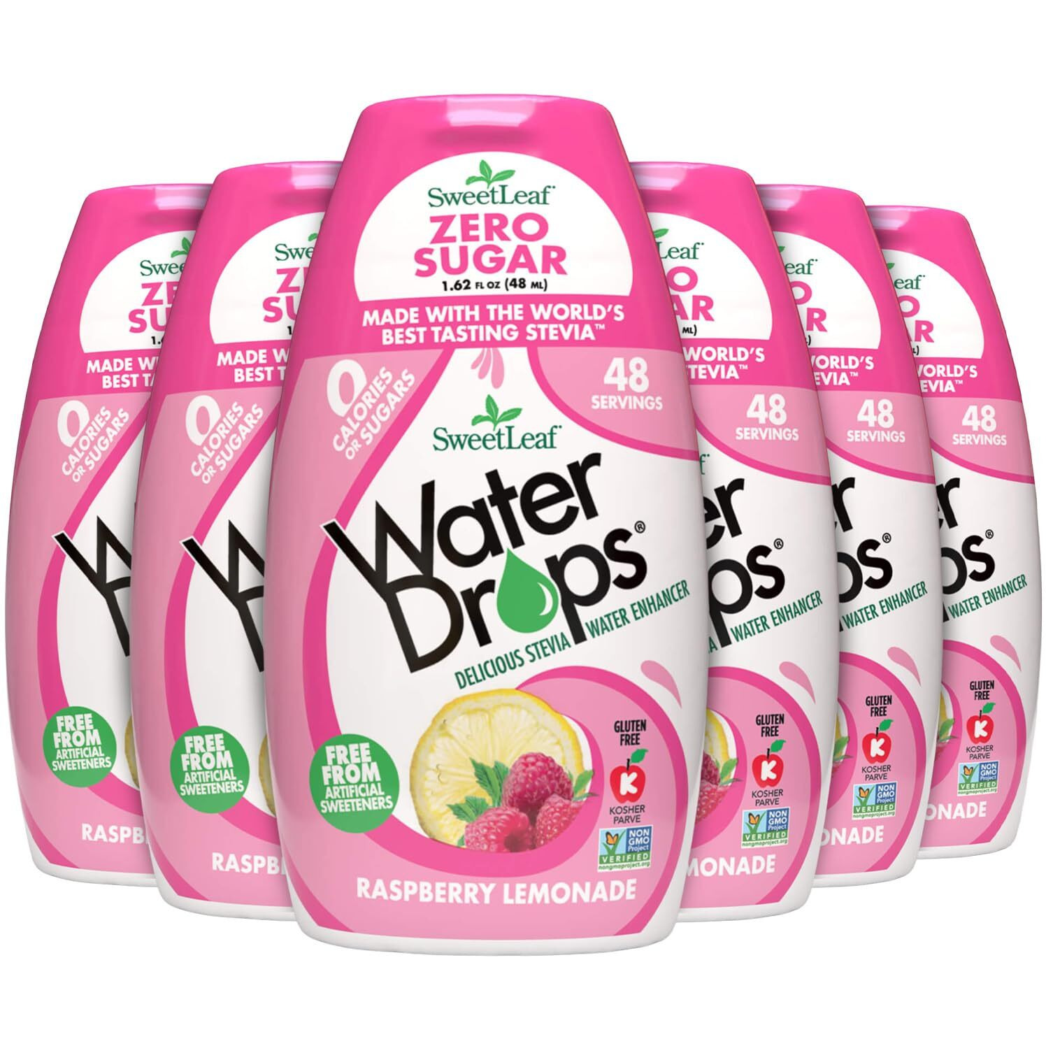 Sweetleaf Water Drops, Raspberry Lemonade - Sugar-Free Water Enhancer Drops, Stevia & Monk Fruit Sweetener Water Flavoring, 1.62 Fl Oz (Pack Of 6)
