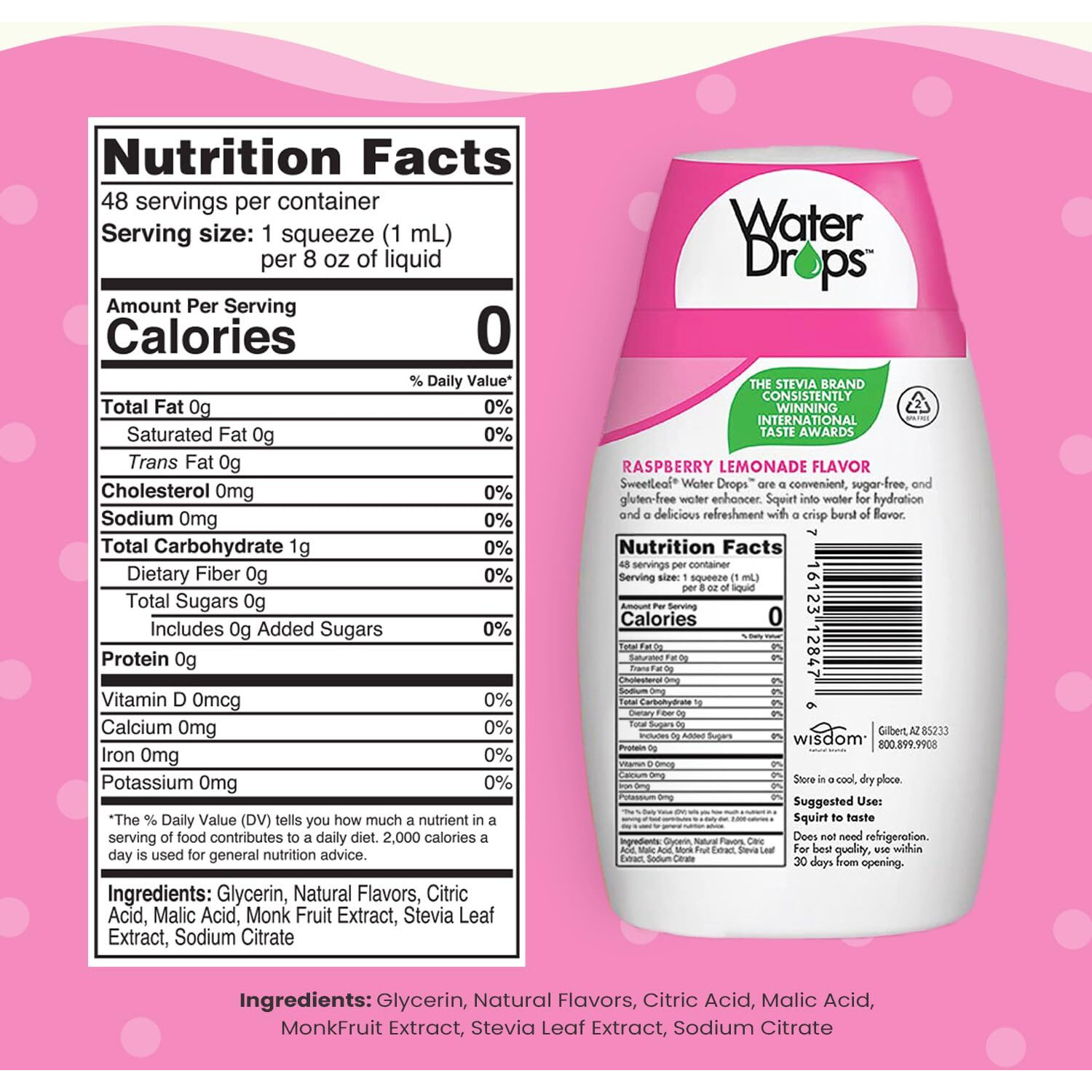 Sweetleaf Water Drops, Raspberry Lemonade - Sugar-Free Water Enhancer Drops, Stevia & Monk Fruit Sweetener Water Flavoring, 1.62 Fl Oz (Pack Of 6)