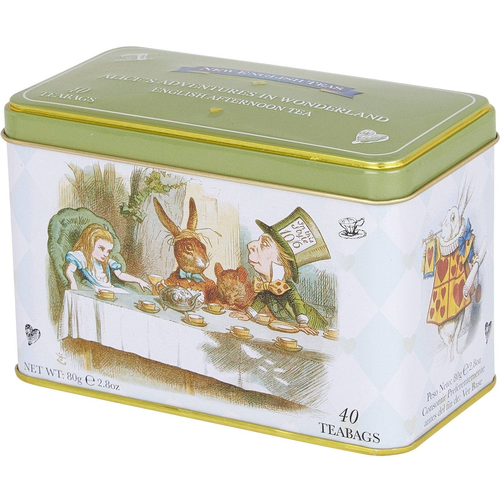 New English Teas Alice In Wonderland Tea Tin With 40 English Afternoon Teabags, Mad Hatter Tea Party
