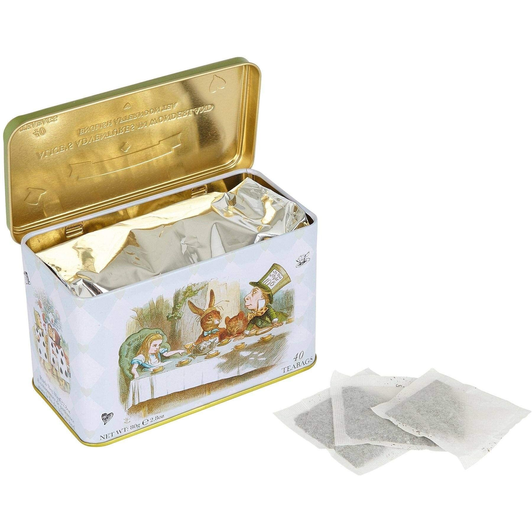 New English Teas Alice In Wonderland Tea Tin With 40 English Afternoon Teabags, Mad Hatter Tea Party