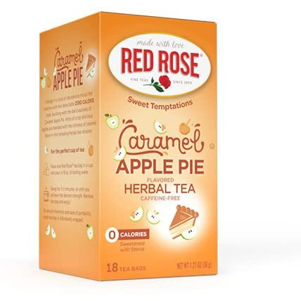 Red Rose Sweet Temptations Dessert Tea Caramel Apple Pie, Zero Carbs, Zero Sugar Bursting With Flavor Caffeine-Free Delicious Beverage Herbal Tea, 18 Count Of Fruit Naturally Flavored Herbal Tea