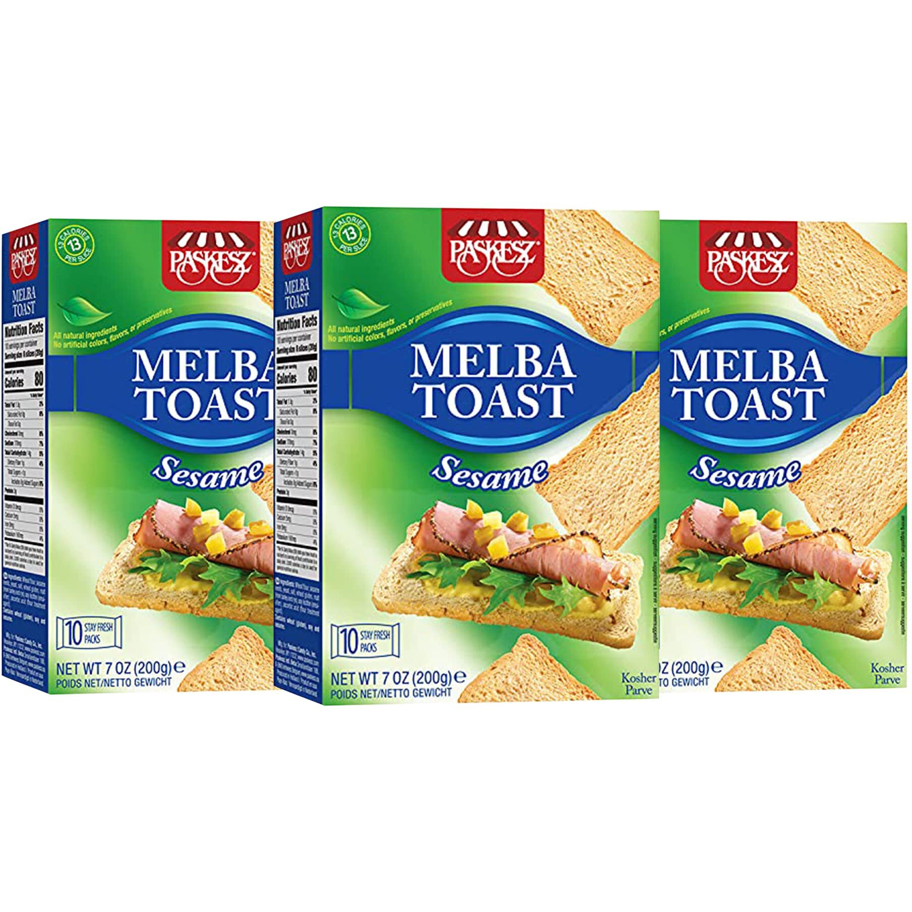 Only Kosher Candy Melba Toast Classic Sesame Kosher Parve With No Artificial Flavor, Fresh Natural Ingredients, Kosher Certified Delicious Snack Crackers (Pack Of 3)