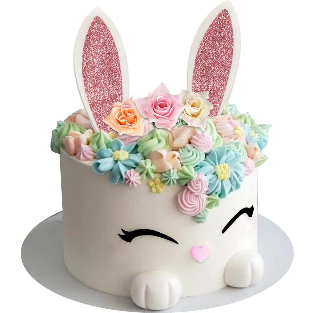 Bunny Cake Topper With Ear Foot Flowers Eye Nose For Bunny Rabbit Baby Shower And Easter