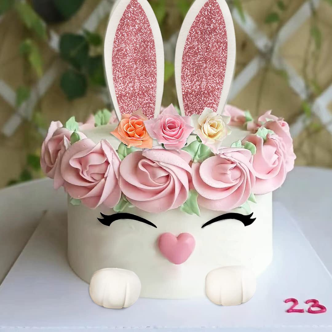 Bunny Cake Topper With Ear Foot Flowers Eye Nose For Bunny Rabbit Baby Shower And Easter