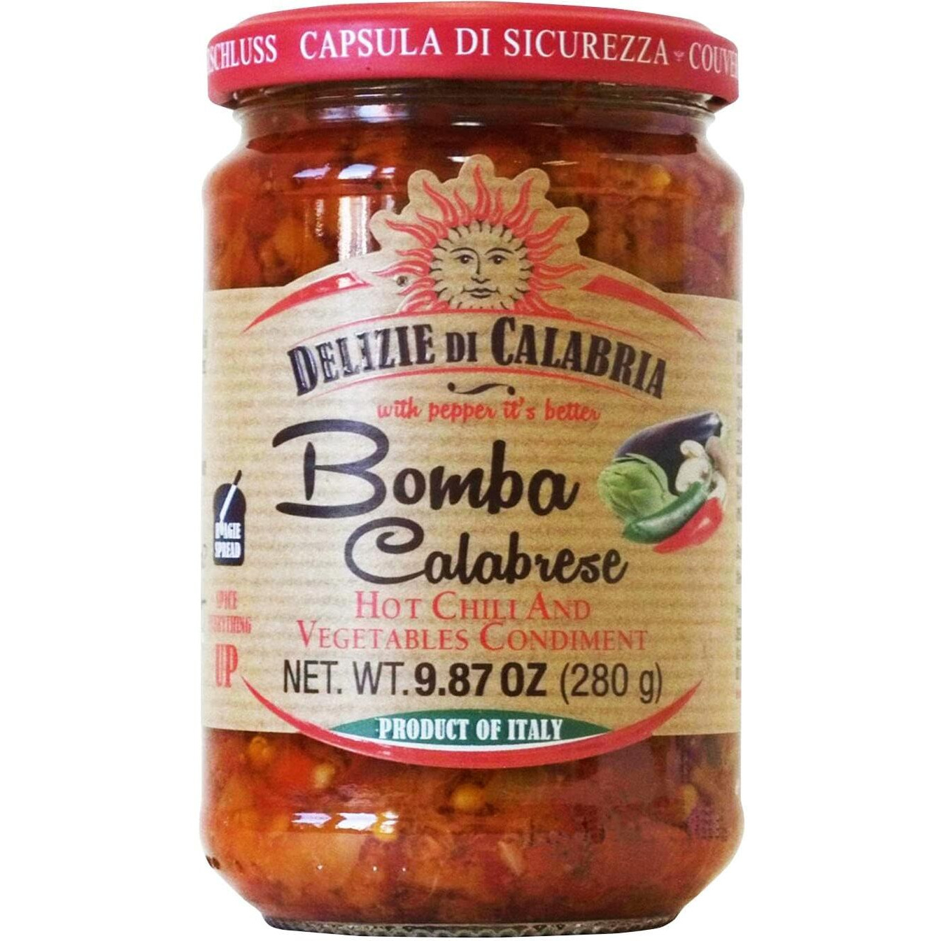 Bomba Calabrese Italian Hot Sauce Spread | Spicy Italian Seasoning Made With Authentic Calabrian Chili - Fiery Hot Dipping Salsa For Pizza Base, Pasta, Salad Dressing & Spaghetti Recipe, 9.87 Oz