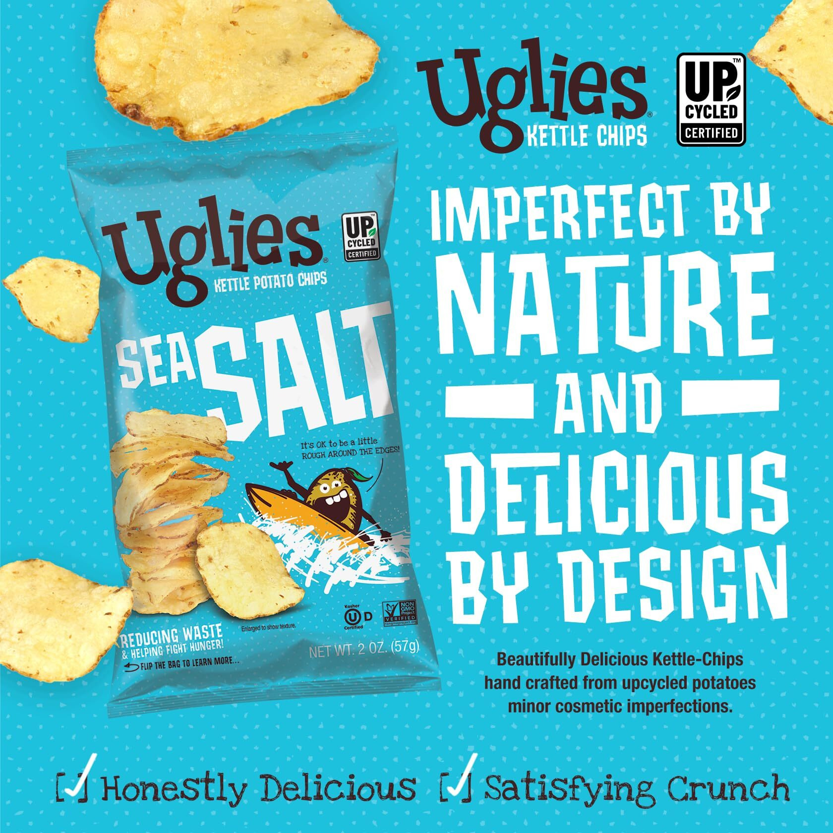 Uglies Kettle-Cooked Potato Chips, Gluten-Free Snacks, Kosher-Friendly Chips, Non-Gmo Snacks For Kids Or Office, Lunch Snacks, Individual Snack Packs, Sea Salt Potato Chips, 2 Oz. Each, Pack Of 12