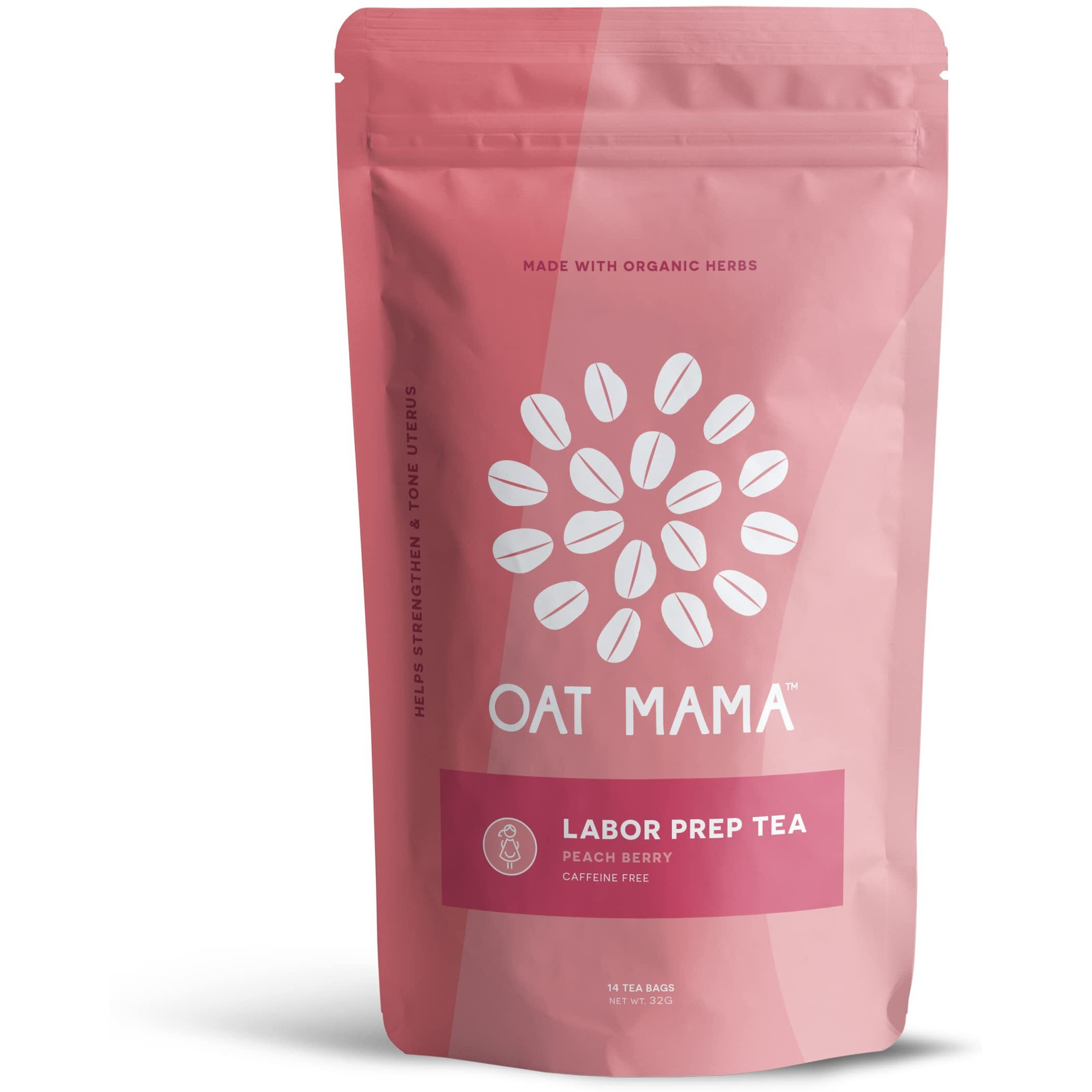 Oat Mama Labor Prep Tea Peach Berry, Prepares Mind & Body For Birth In Third Trimester | Women Owned, Made In The U.S.A. (Organic Herbs, Raspberry Leaf), 14 Sachets, Makes 28 Cups
