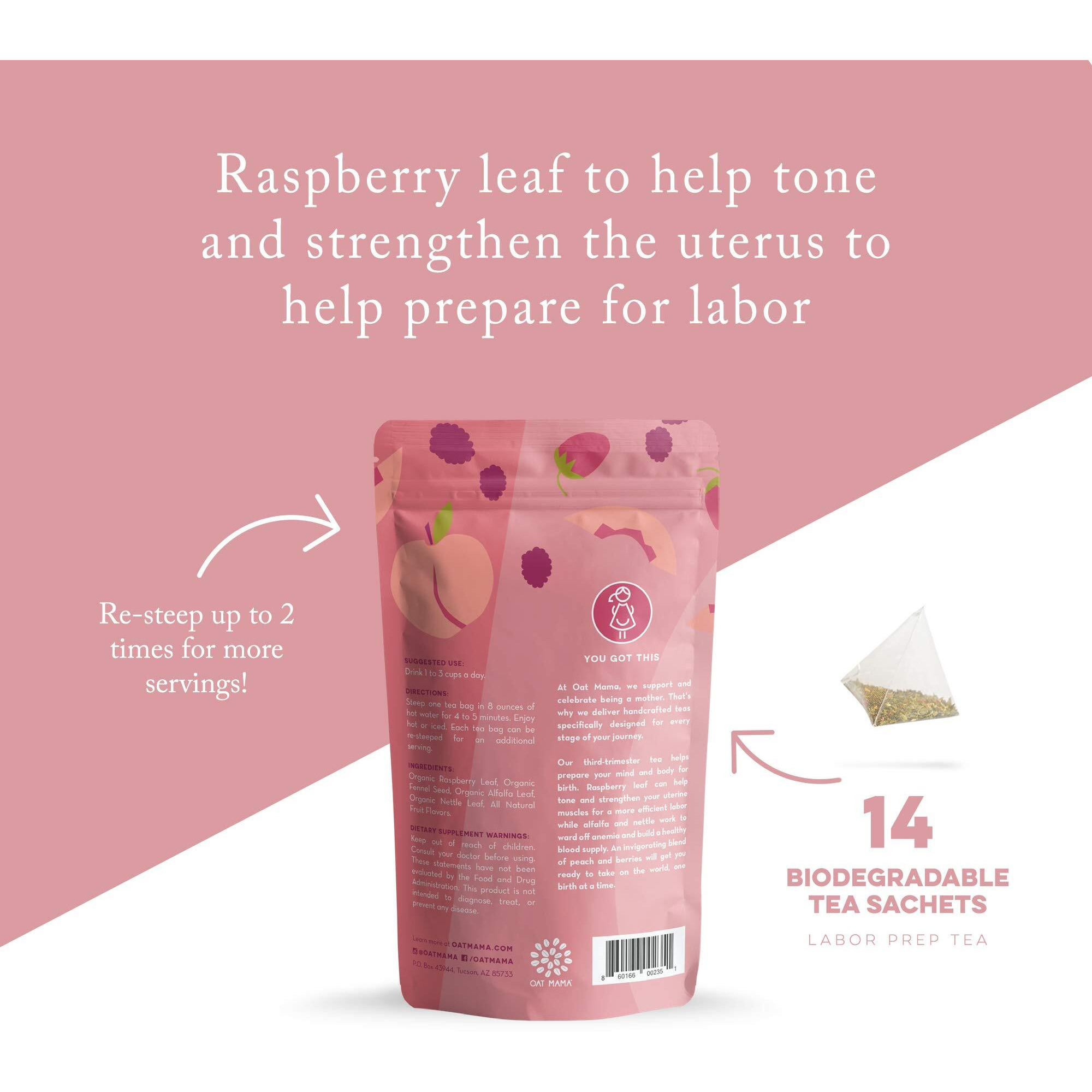 Oat Mama Labor Prep Tea Peach Berry, Prepares Mind & Body For Birth In Third Trimester | Women Owned, Made In The U.S.A. (Organic Herbs, Raspberry Leaf), 14 Sachets, Makes 28 Cups