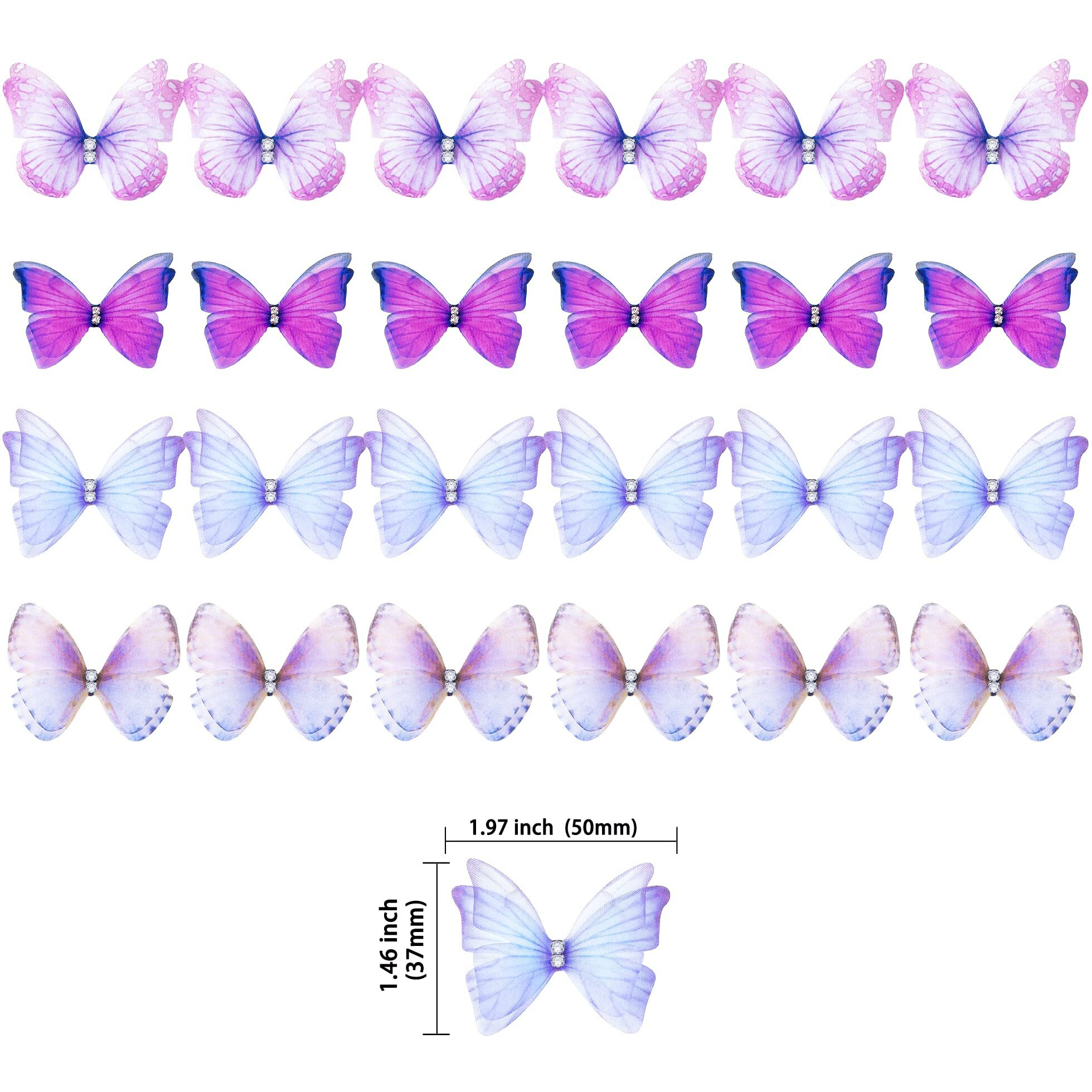 24Pcs Lively 3D Butterfly Cupcake Toppers Double Layer Butterfly Decorations For Girls Women's Happy Birthday Wedding Party Cake Wall Party Food Decorations Purple
