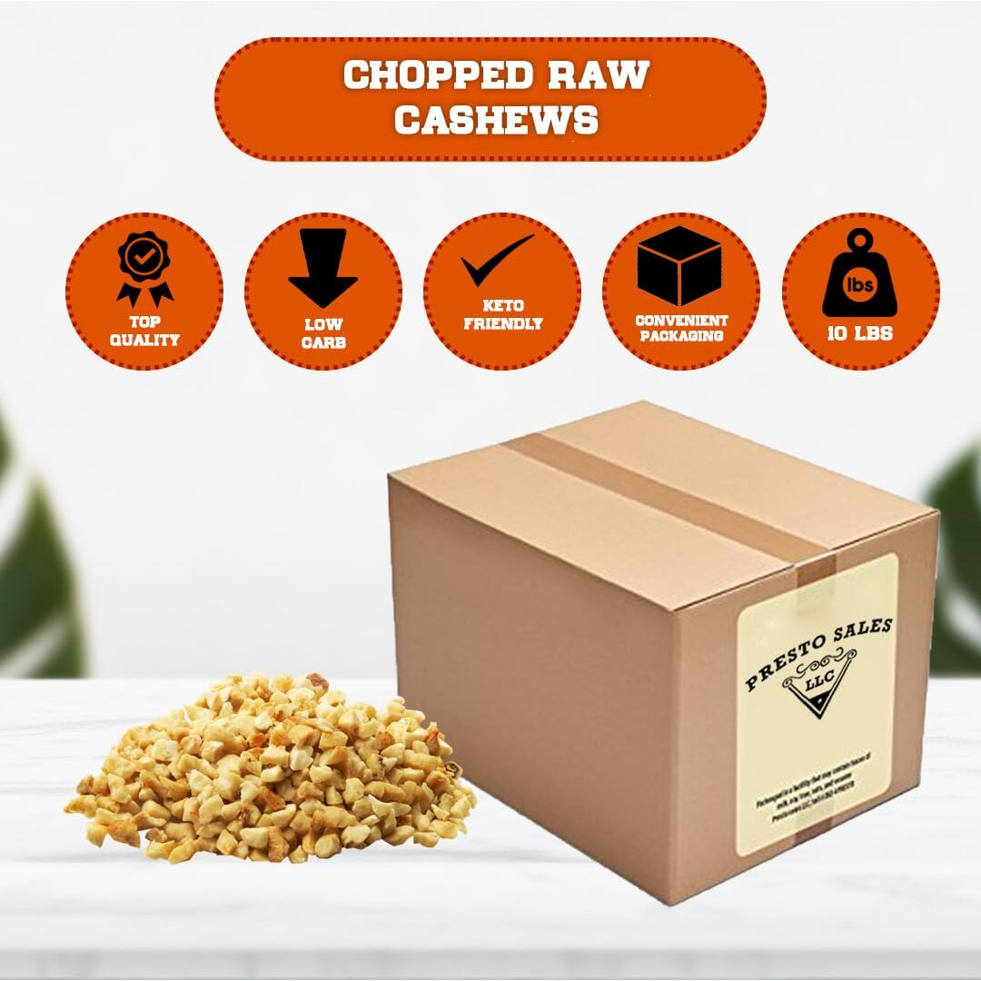 Cashew, Fresh"" Raw Chopped Nuts, Brazilian, Packed In A 10 Lbs. (160 Oz.) Bag/Box, Kind To Your Body, Healthy Protein, Vitamin & Mineral Nutritional Content, Vegan Snack By Presto Sales Llc