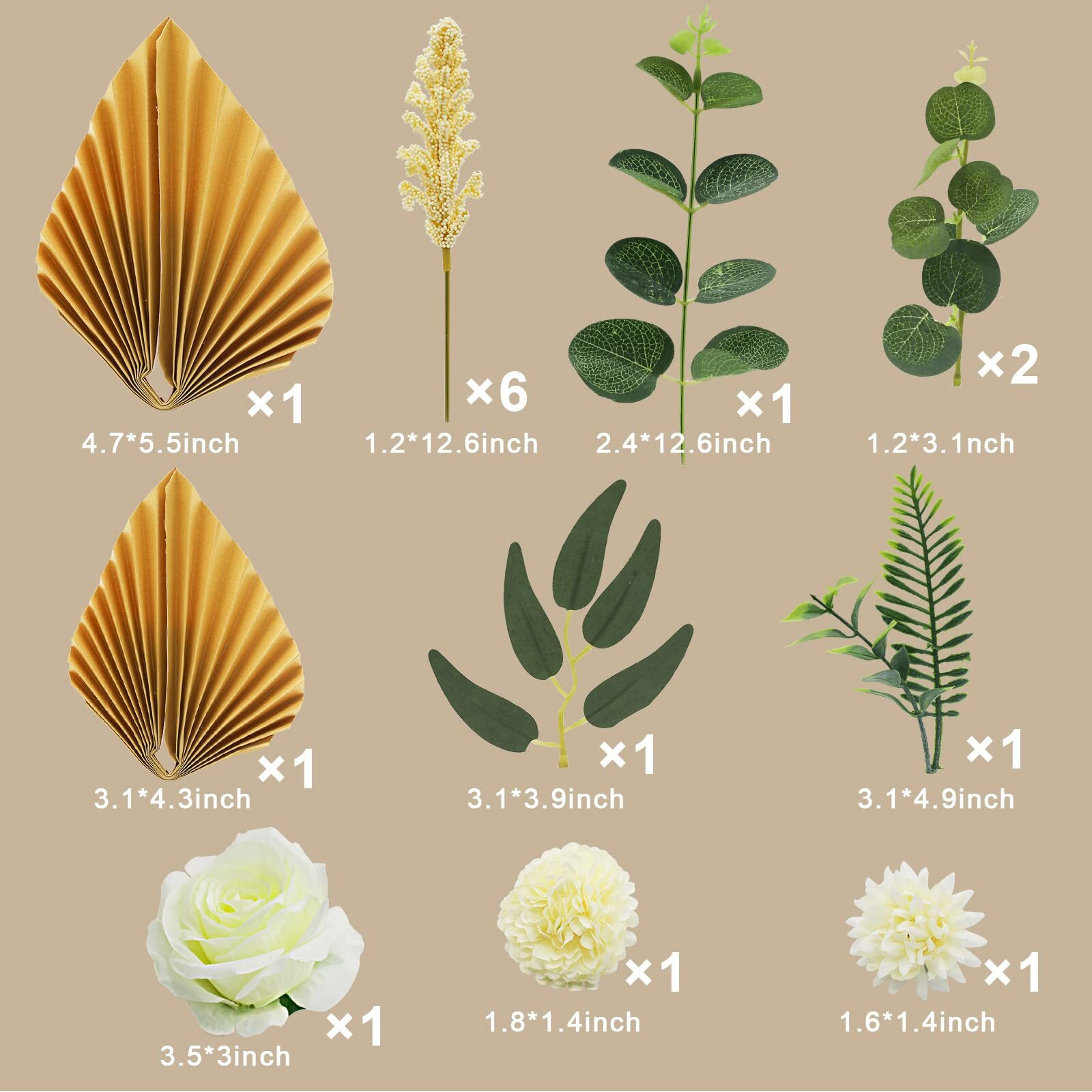 Lukinuo 16Pcs Boho Cake Topper Decoration Flower Cake Topper Gold Palm Leaves Cake Decoration White Rose Carnation Eucalyptus Willow Leaves Cake D  Cor For Bohemian Birthday Wedding Bridal Baby Shower