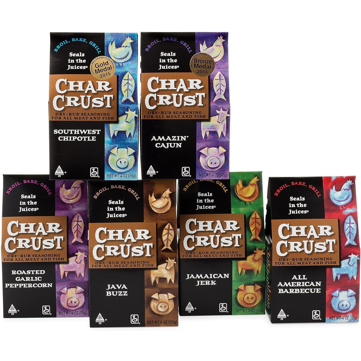 Char Crust Dry-Rub Seasoning Pack, Spicy Assortment, 4 Ounce (Pack Of 6)