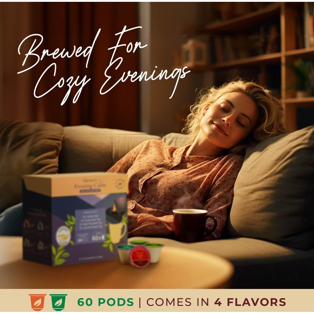 Gya Tea Co Evening Calm Tea K Cups For Keurig - 60 Count Smooth Tea K Cups For Keurig - Vanilla Chai, Peppermint, High Mountain & Jasmine K Cup Tea Pods For Keurig 2.0 & 1.0 - Tea Gifts For Tea Lovers