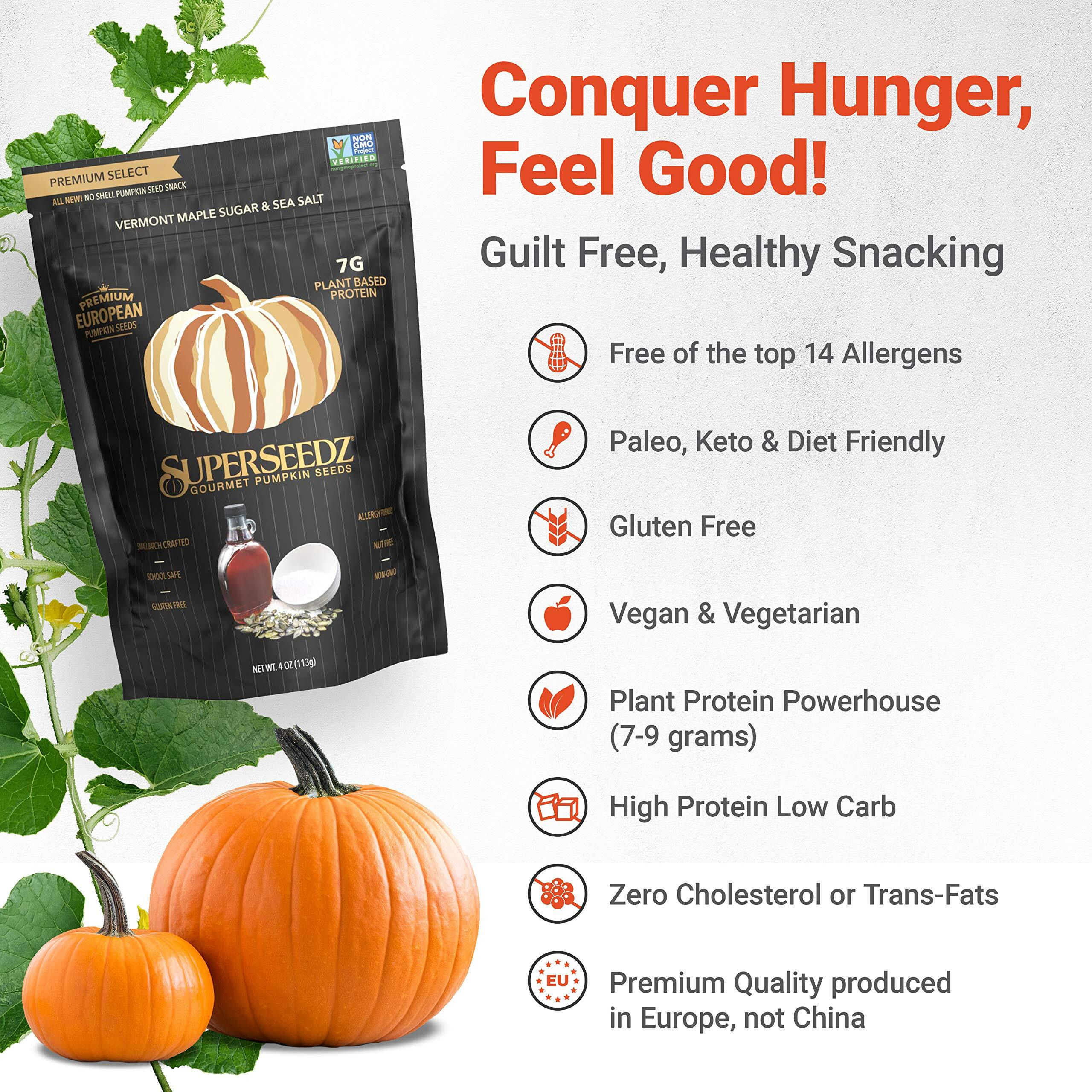 Superseedz Dry Roasted Pumpkin Seeds - Maple Sugar & Sea Salt Pepitas, Whole 30, Vegan, Keto, 8G Plant Based Protein, Produced In Usa, Nut Free, Fresh Gluten Free Snack (4Oz, 6-Pack)