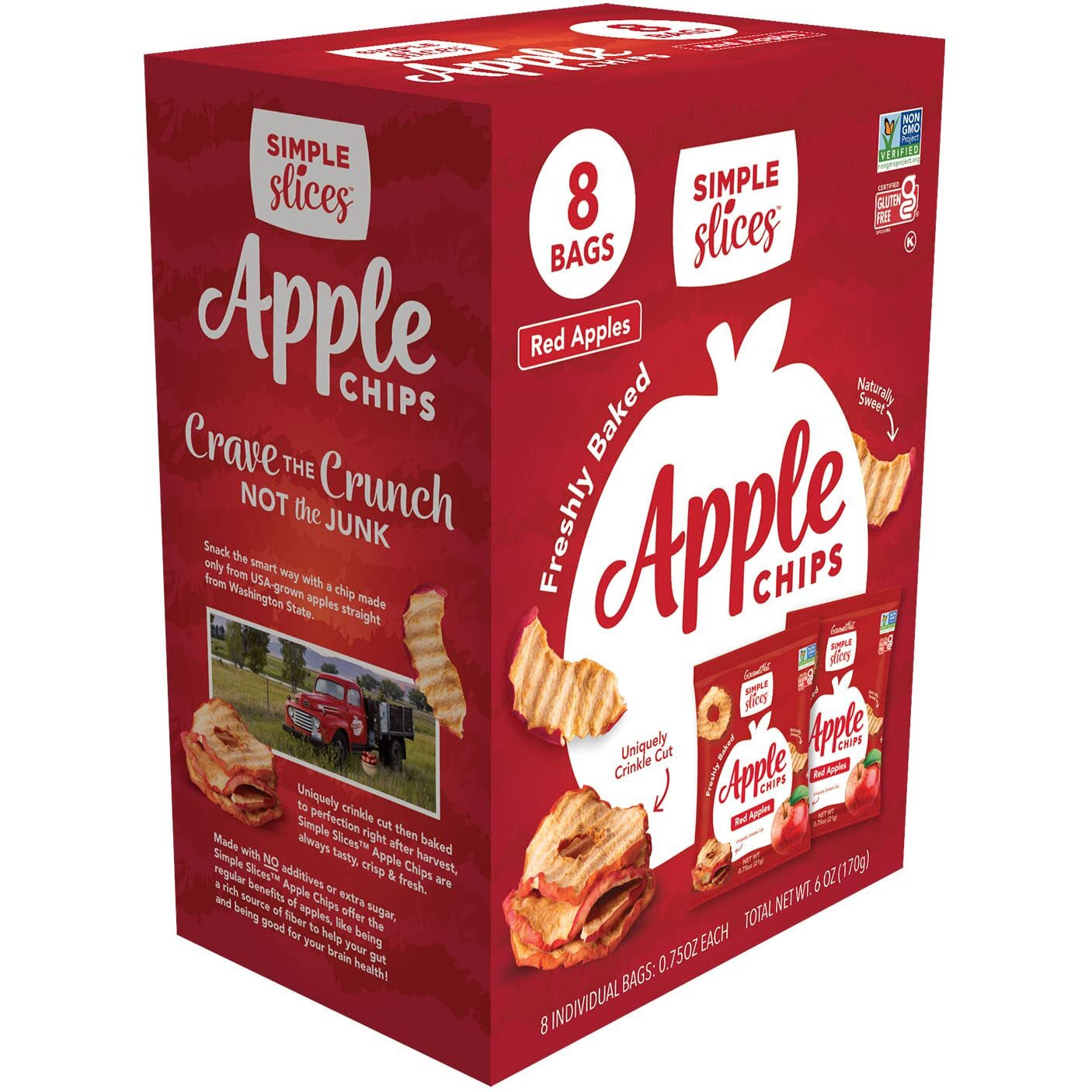 Gourmet Nut Simple Slices Baked Apple Chips, Usa Grown Sliced Dried Apples, Healthy Vegan Snack For Adults & Kids, Naturally Sweet, No Added Sugar, Red Apples.75Oz Individual Bags (8 Pack Box)